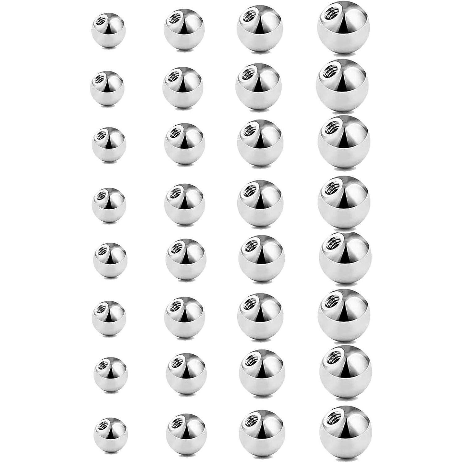 Gojewen Piercing-Set 32stk Silber Piercing Kugeln 1,2mm 1,6mm Schraubkugel 3/4/5/6mm