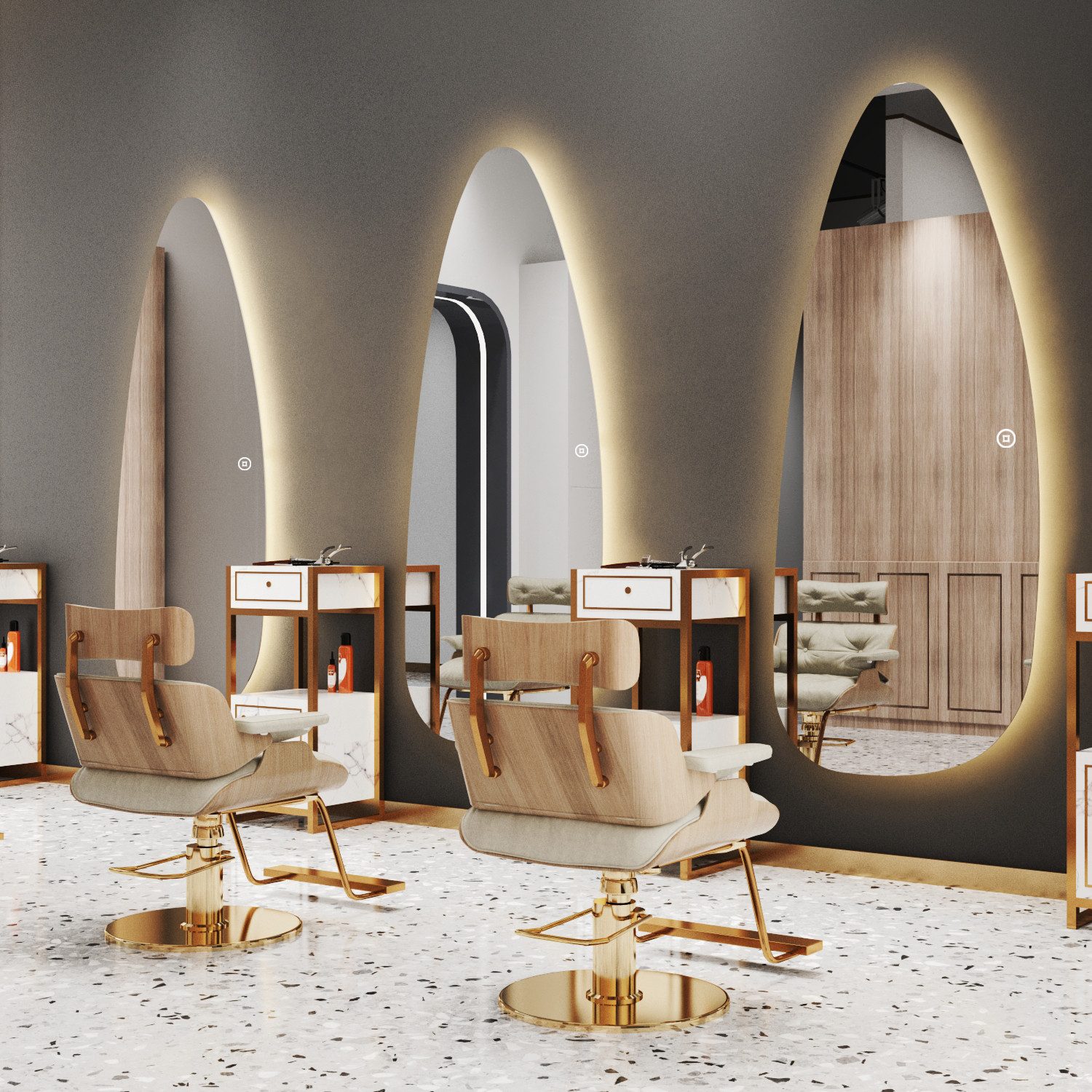 WDWRITTI Spiegel groß für Friseurladen Friseurspiegel Hotel Schlafzimmer Wohnzimmer (Wandspiegel mit LED Beleuchtung asymmetrisch rahmenlos, 1-St., 165x65, 165x60, 145x60cm), 3Lichtfarben, Dimmbar, Speicherfunktion