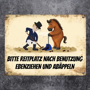 speecheese Metallschild Reiter Metallschild mit braunem Pferd Motiv und Spruch: Bitte säubern