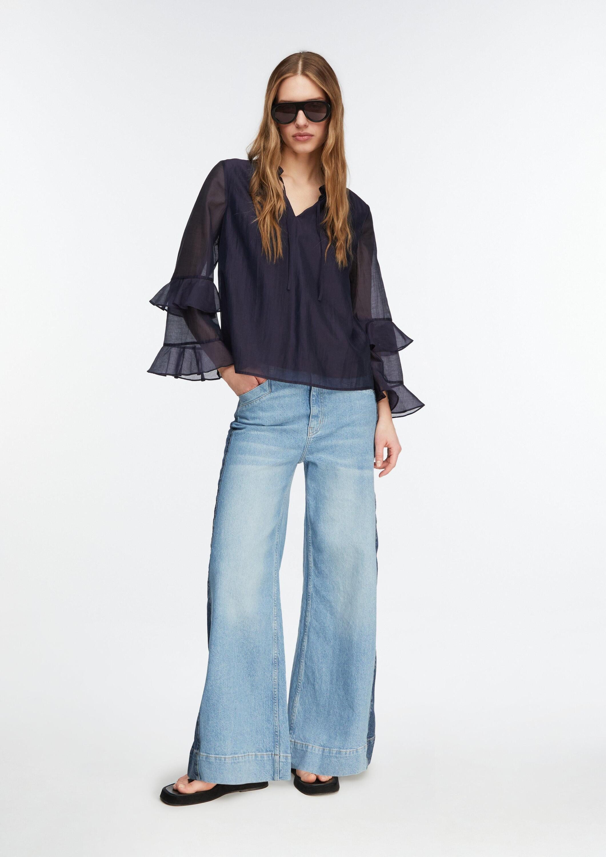 comma Langarmbluse Bluse Lyocell-Bluse mit Volantärmeln