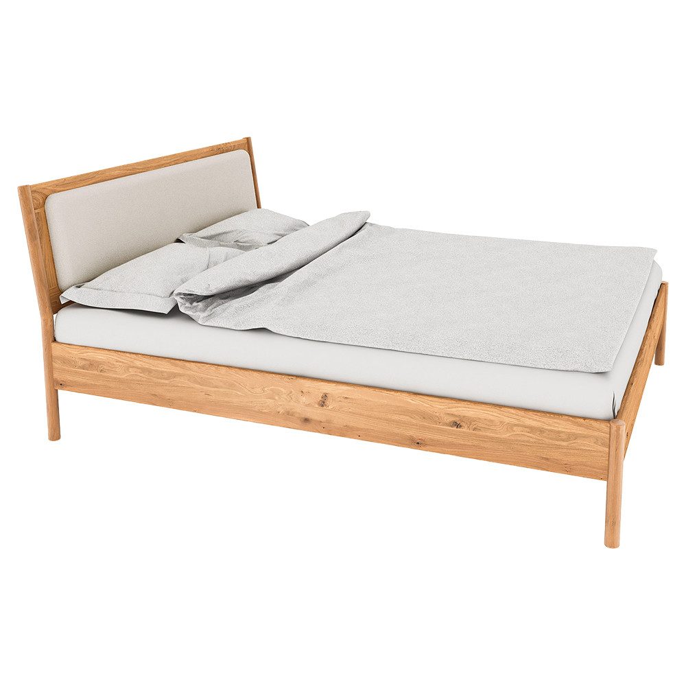 Lomadox Bettgestell PORI-165, Holzbett, Polsterkopfteil, Eiche massiv geölt, Liegefläche 220x160cm