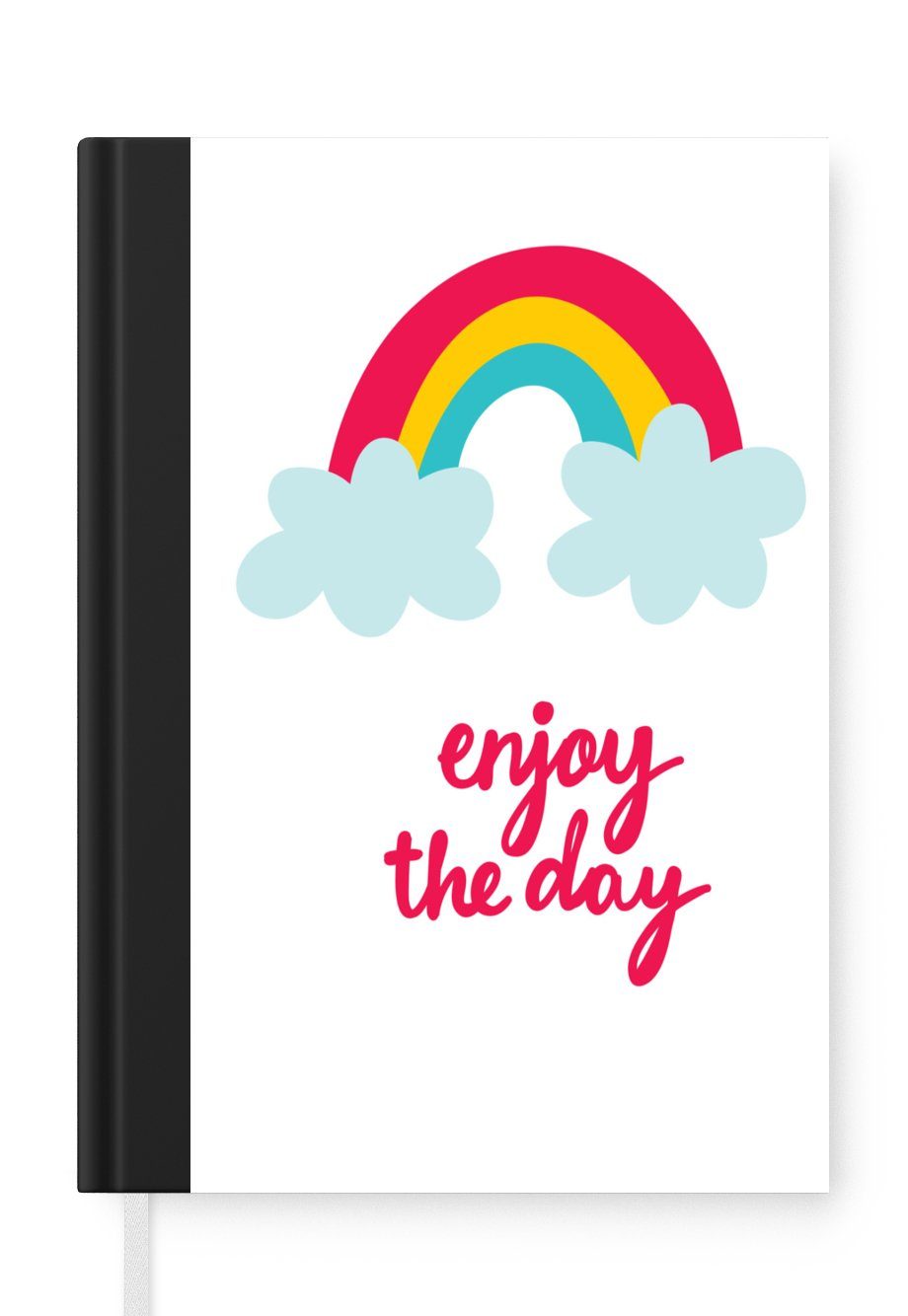 MuchoWow Notizbuch Illustration mit dem Zitat "Enjoy the day" und einem Regenbogen, Journal, Merkzettel, Tagebuch, Notizheft, A5, 98 Seiten, Haushaltsbuch