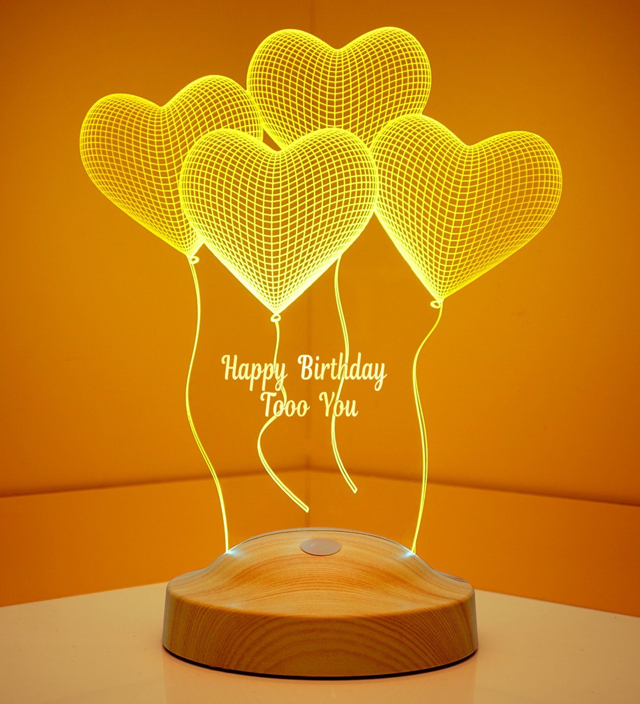 Geschenkelampe LED Nachttischlampe Vier Herzen 3D LED Geburtstagslampe Geschenkelampe, LED fest integriert, 6 Farben, LED Lampe