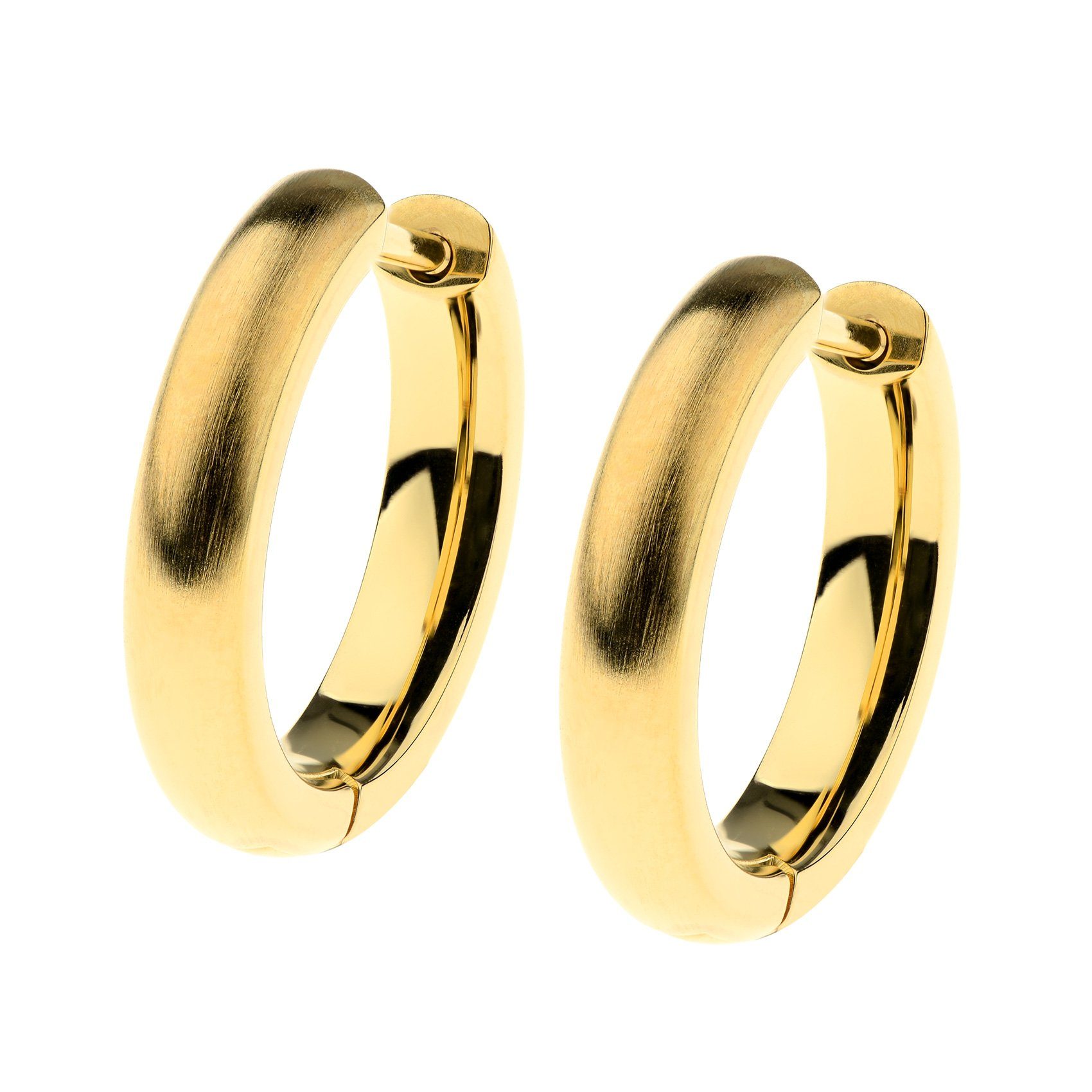 Ernstes Design Paar Creolen Scharnier Creolen Edelstahl goldfarben matt Ø 16 mm