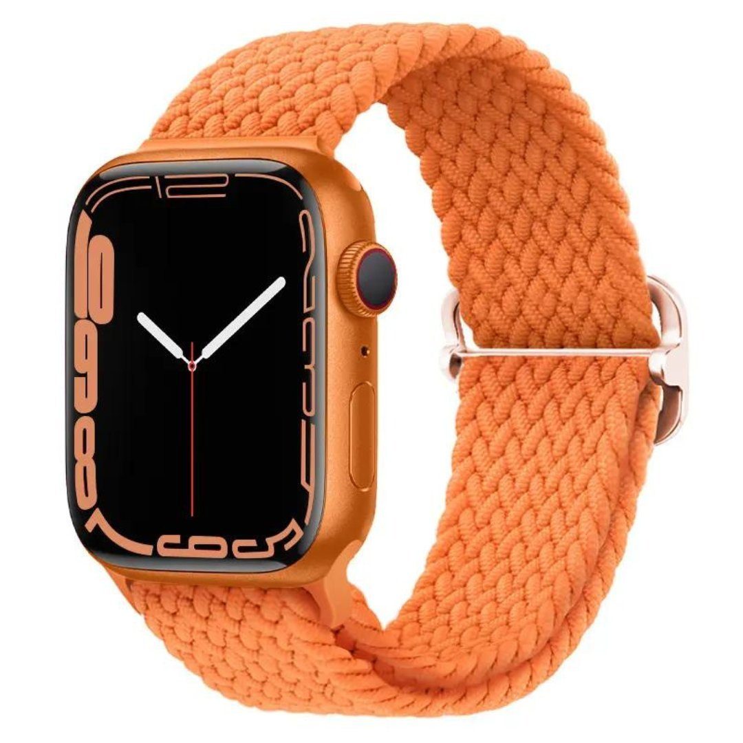 SmartUP Uhrenarmband Geflochtenes Solo Loop Armband für Apple Watch 1-9 / Ultra, Uhrenarmband mit verstellbaren Magnetverschluss #10 Orange