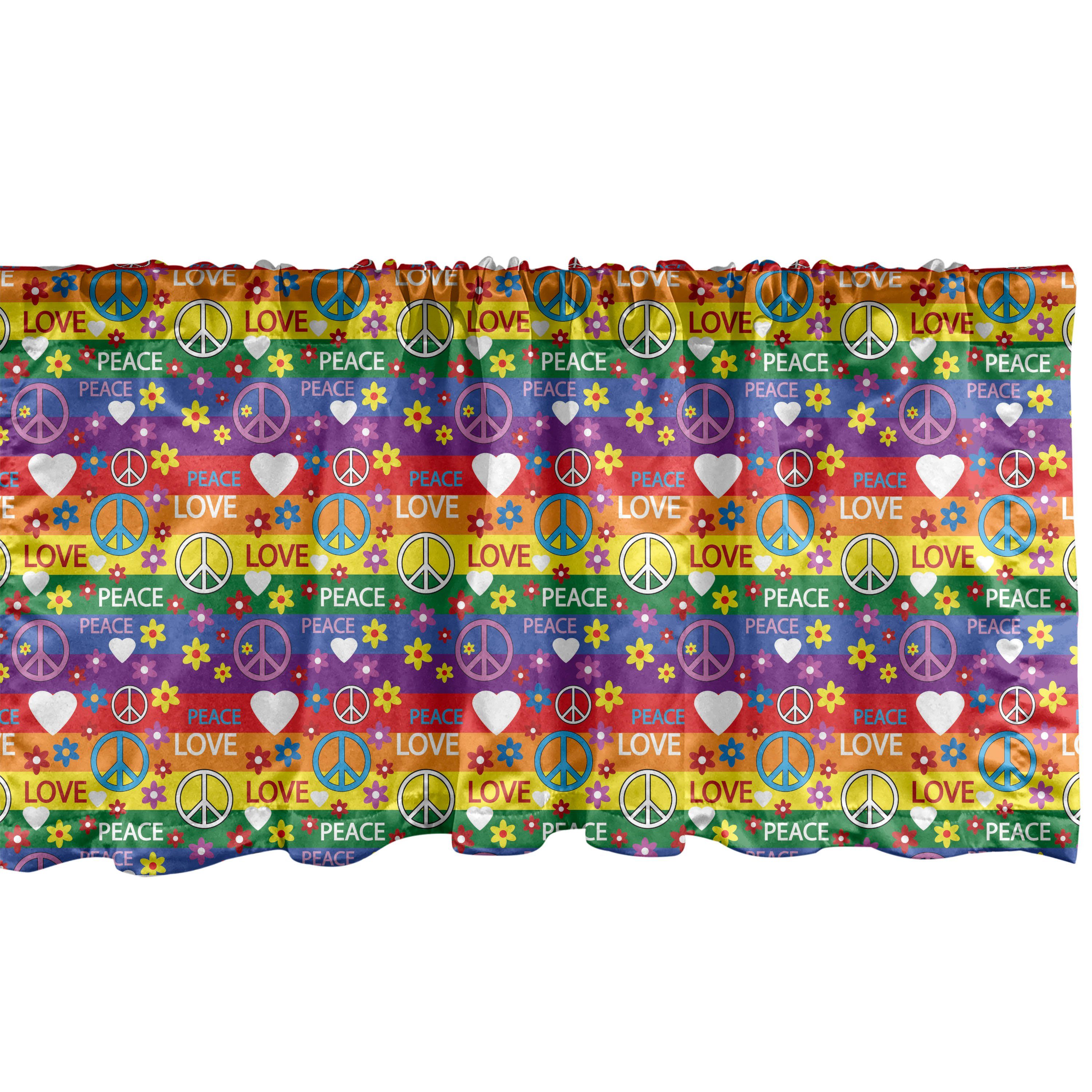 Scheibengardine Vorhang Volant für Küche Schlafzimmer Dekor mit Stangentasche, Abakuhaus, Microfaser, Hippie Herz-Frieden | Scheibengardinen
