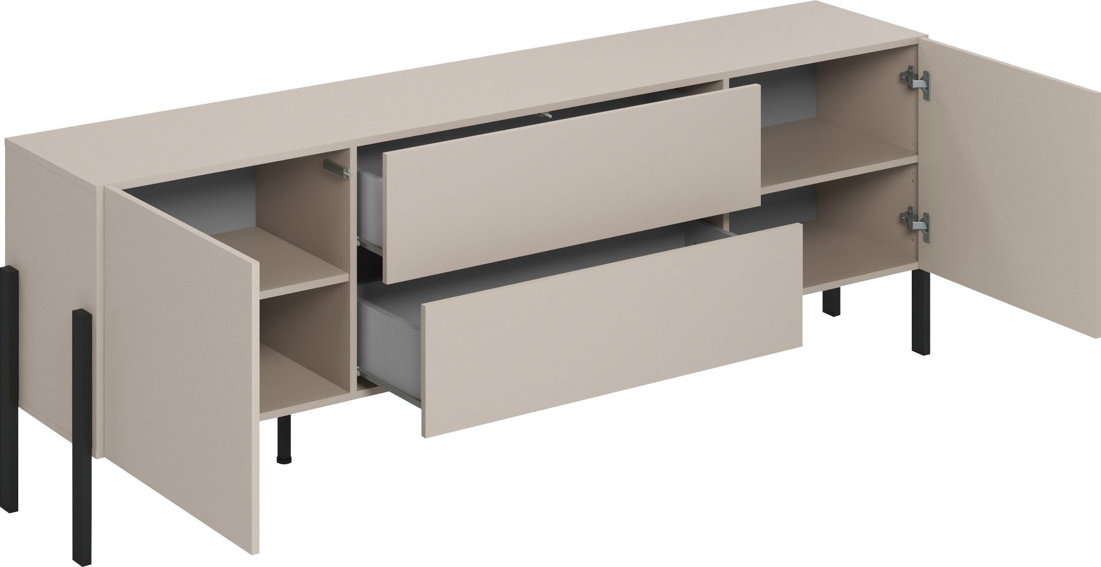 OTTO home Lowboard Jukon,Breite 200 cm, moderne grifflose TV-Kommode,2 Türen/2 Schubladen, TV-Schrank mit viel Stauraum, TV-Board, push-to-open-Funktion
