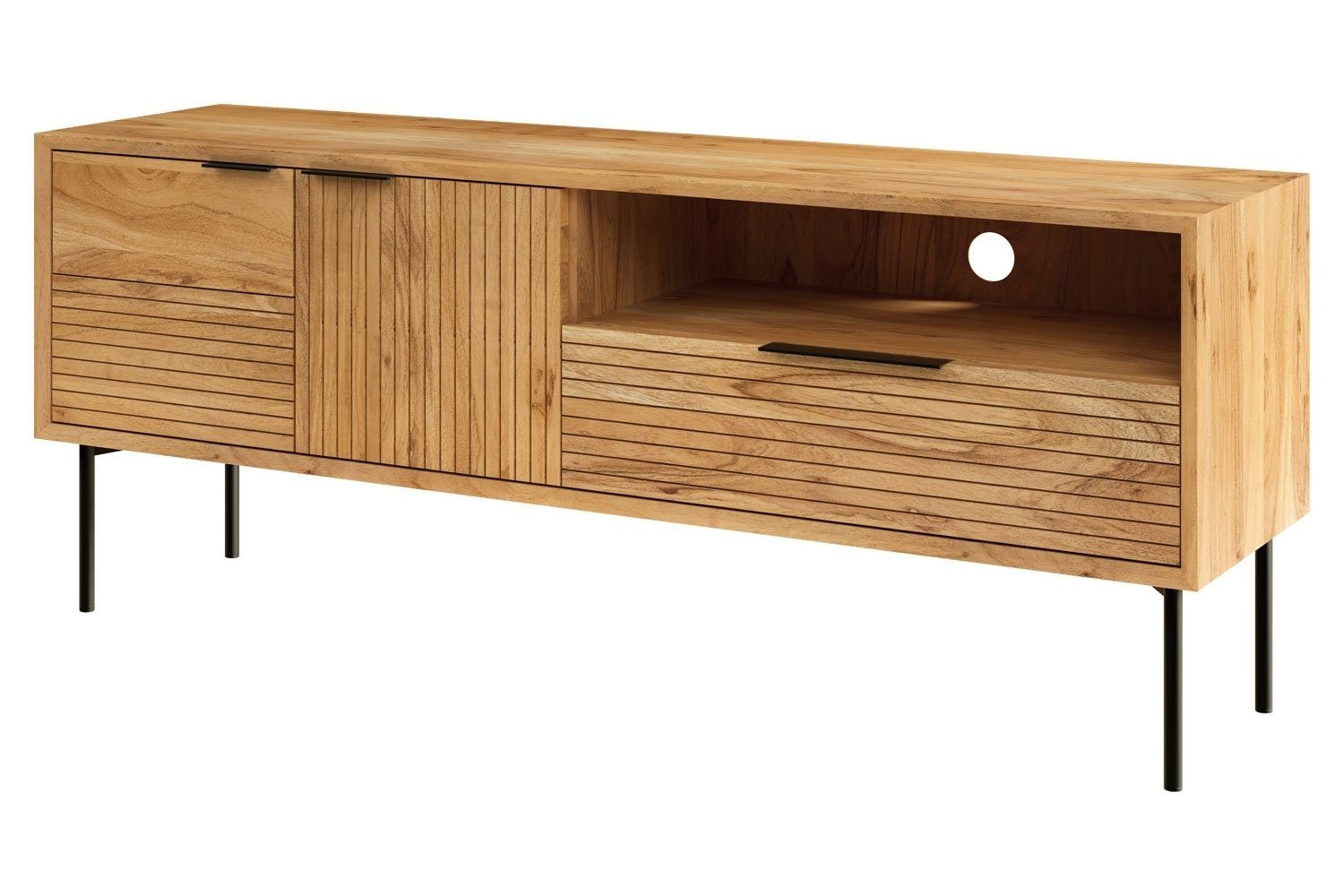 MONDO Lowboard TV-Schrank KIAN, 155 x 42 cm, Akazie teilmassiv, mit 2 Türen, 1 Schublade und offenes Fach