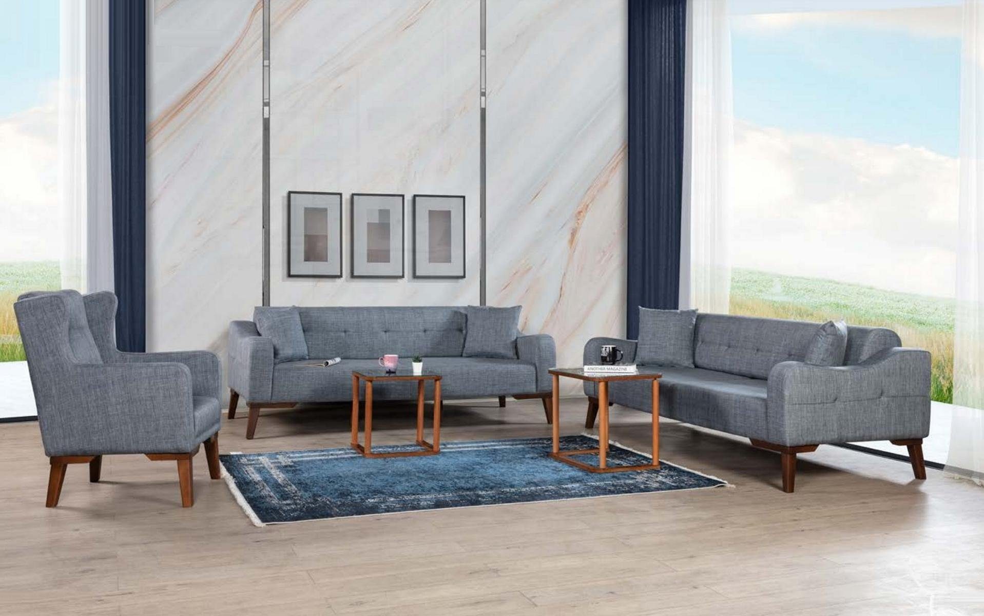 Polster Dreisitzer Grau Couchen Textil JVmoebel Sofa Couch Moderne 3 Sitz Sofa