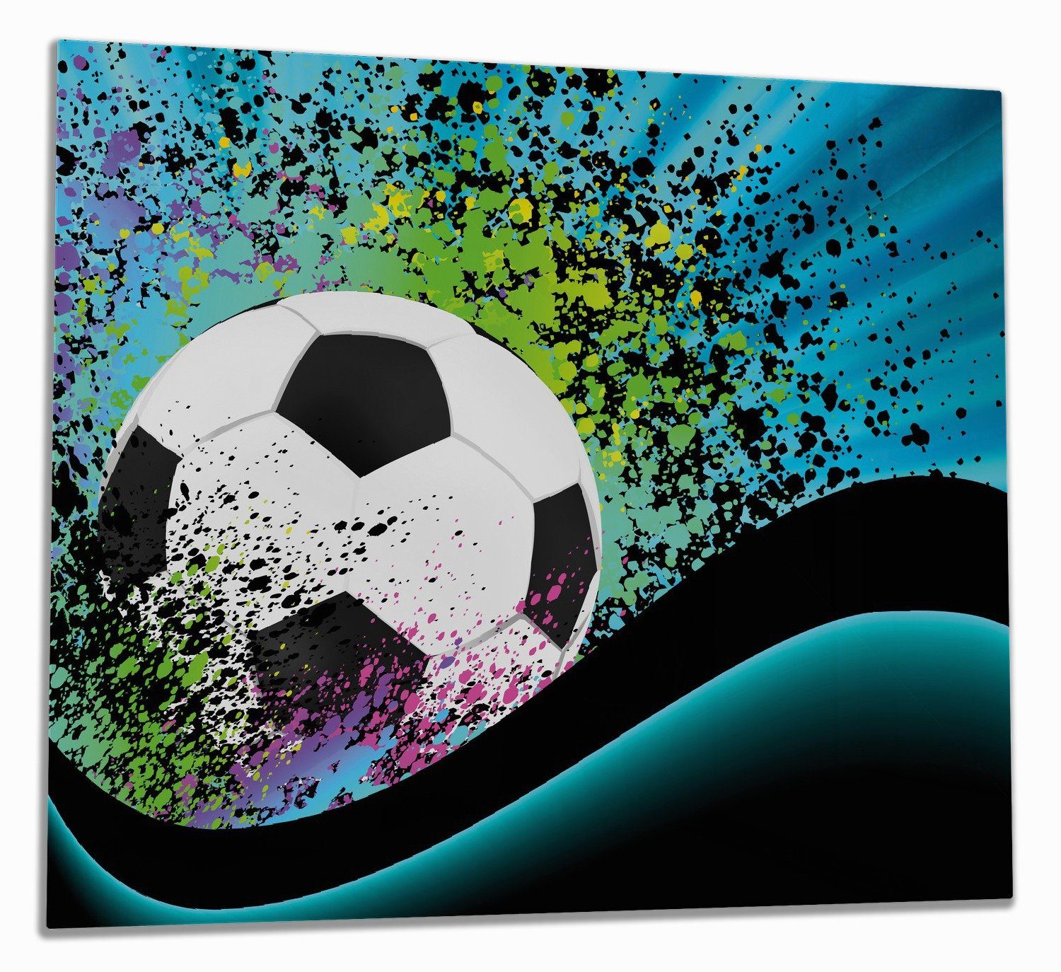 Wallario Herd-Abdeckplatte Fußball - Design Wellen und Regenbogen in blau, ESG-Sicherheitsglas, (Glasplatte, 1 tlg., inkl. 5mm Noppen), verschiedene Größen