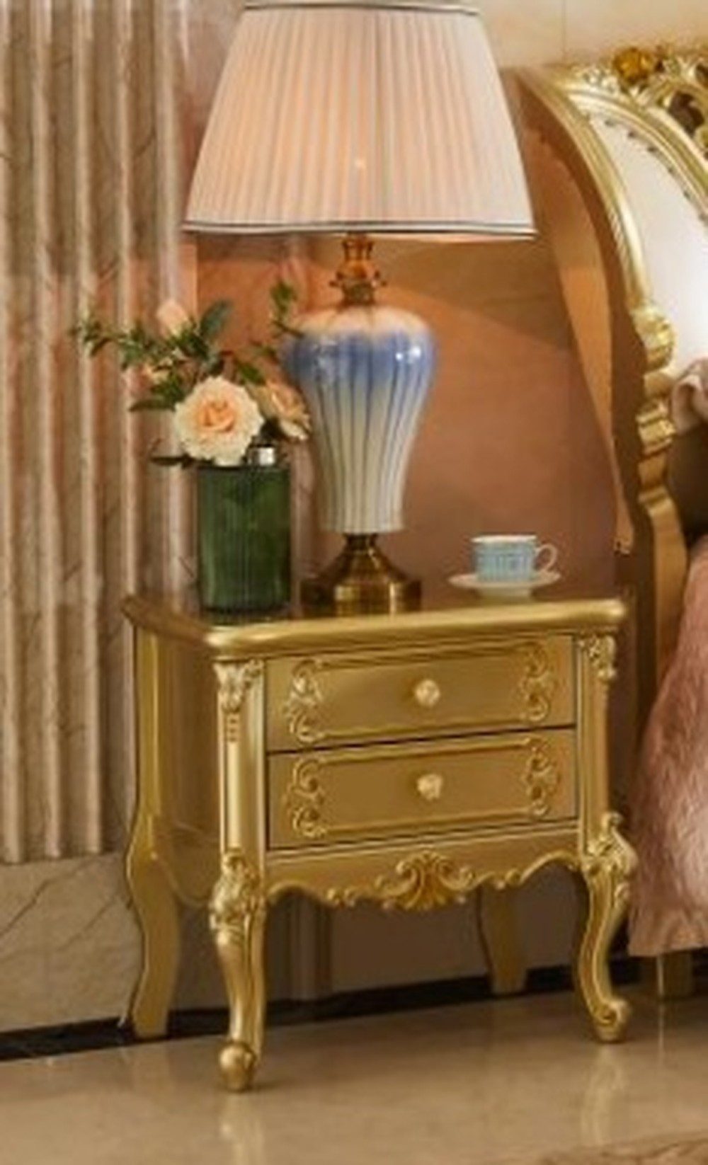 JVmoebel Nachtkonsole JVMoebel Nachttisch aus Holz im eleganten Retro-Stil goldfarben (1 St)