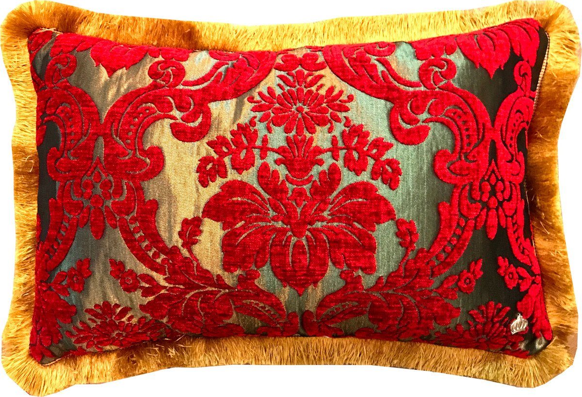 Pompöös by Casa Padrino Dekokissen Luxus Kissen Pompöös by von Harald Glööckler Elegance Collection Barock Muster Rot / Gold 35 x 55 cm - Luxuskissen