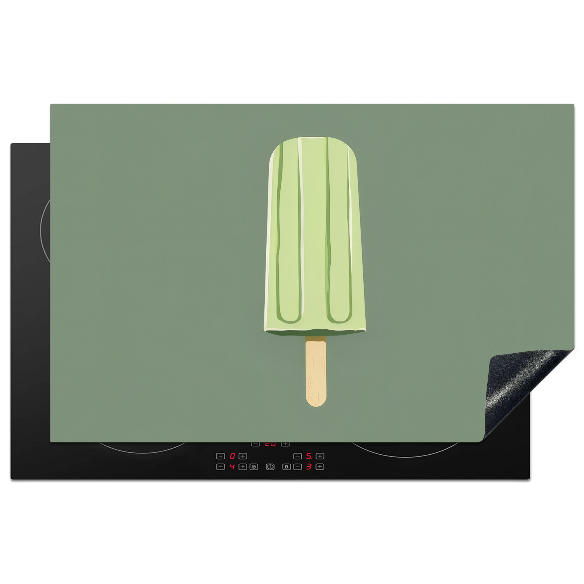 MuchoWow Herd-Abdeckplatte Grün - Wassereis - Stock - Illustration, Vinyl, (1 tlg), Küche Herdabdeckplatte Ceranfeld Vinyl Einteilig, 81x52 cm