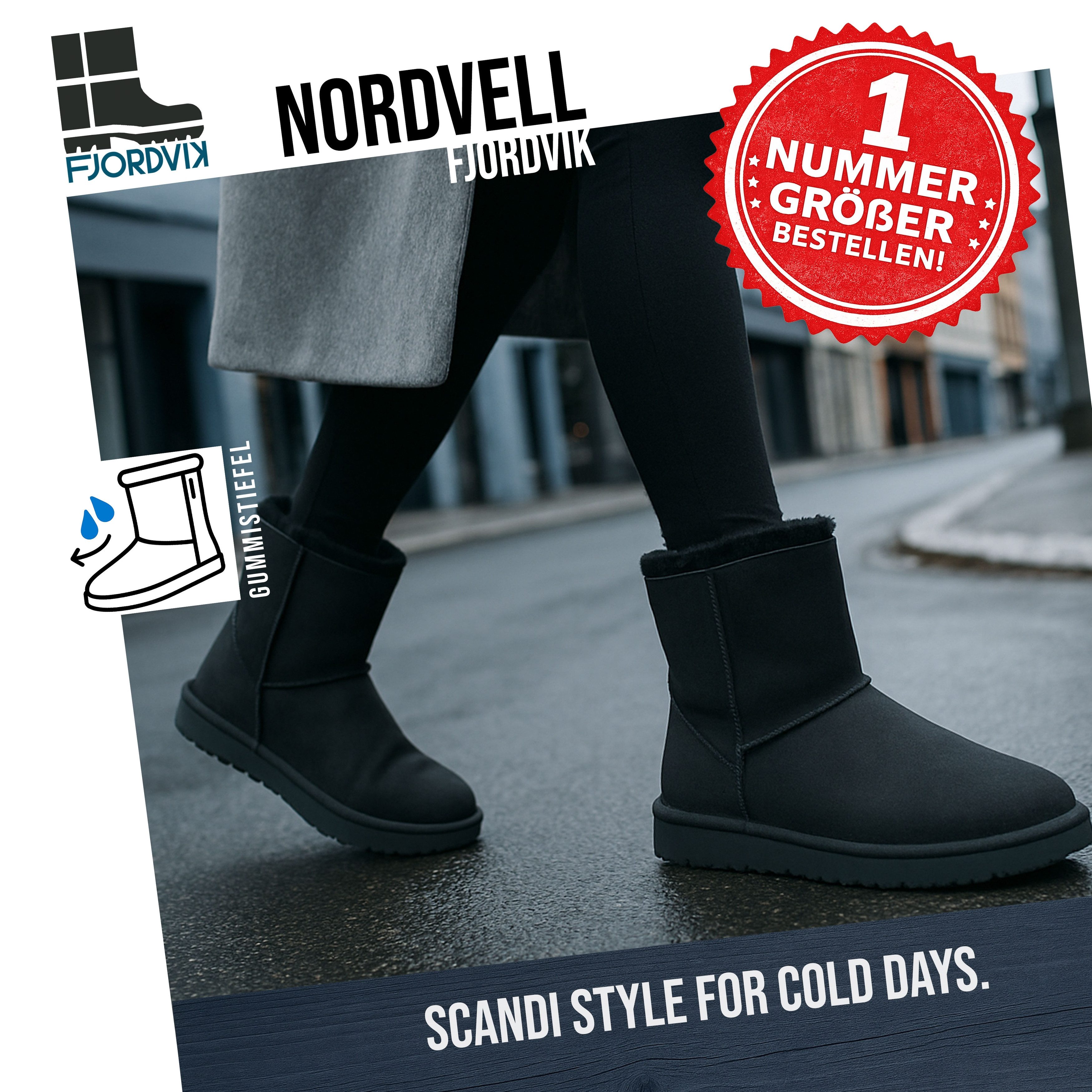 Fjordvik NORDVELL PVC-Gummistiefel Damen – warm & robust Ravn, Gr. 40 Gummistiefel (Robuste PVC-Boots für Matsch, Regen und kurze Wege im Winter) Angenehmes Futter wärmt sicher bei Regen, Matsch und kurzen Wegen