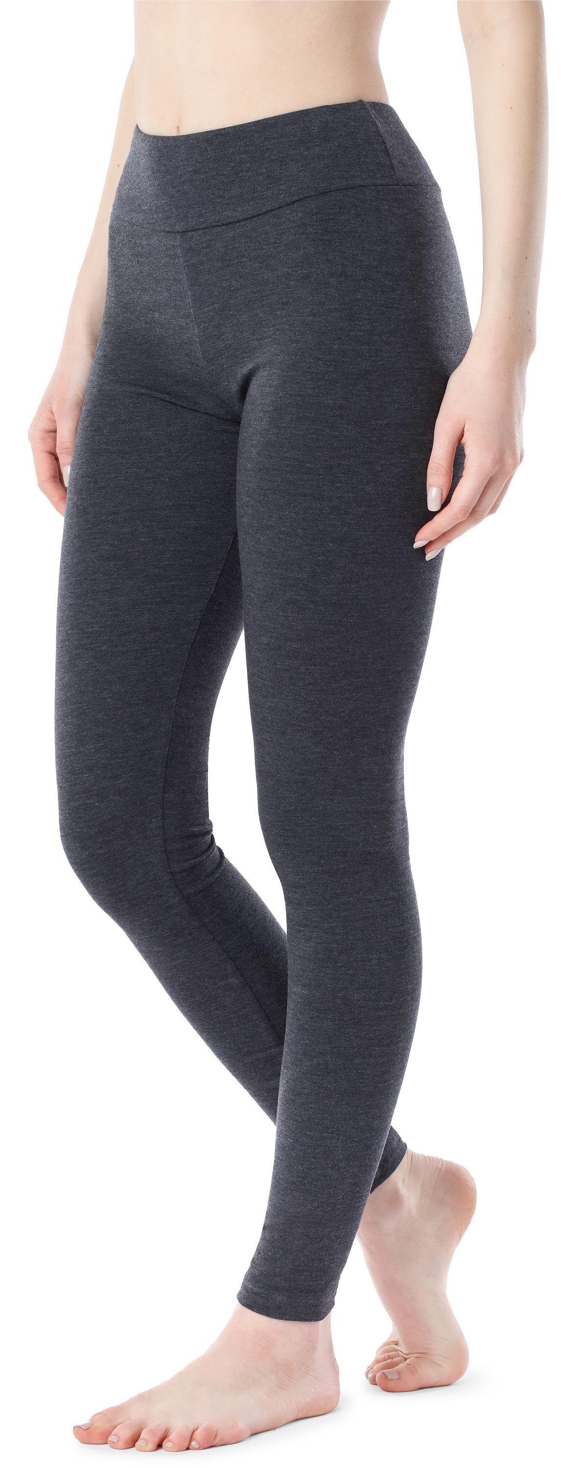 Merry Style Leggings Damen Baumwolle aus elastischer (1-tlg) Leggings Bund MS10-429 Lange Dunkelmelange