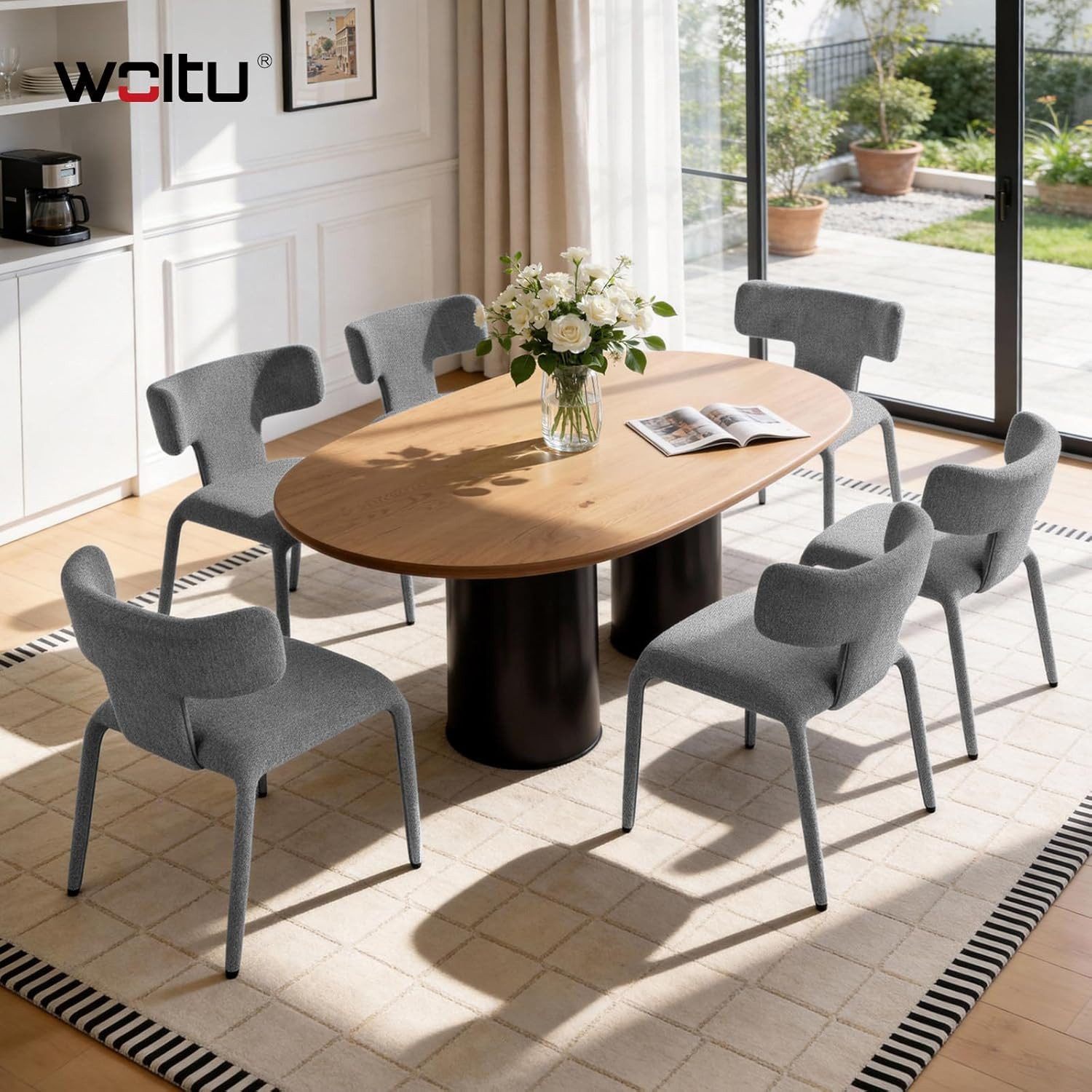 Woltu 4-Fußstuhl (6 St), aus Leinen, mit Rückenlehne & Metallgestell, 150 kg belastbar