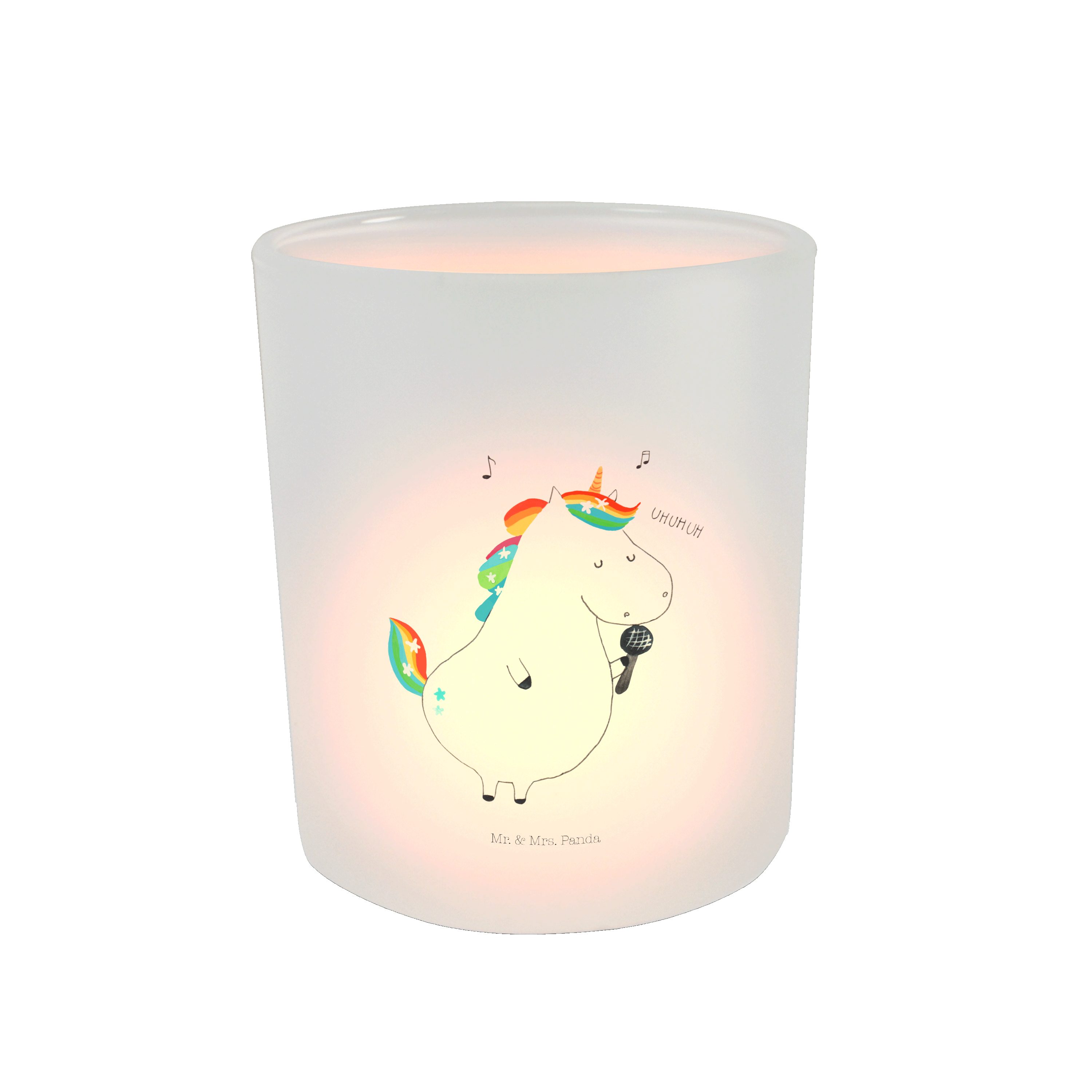 Mr. & Mrs. Panda Windlicht Einhorn Sänger - Transparent - Geschenk, Kerzenlicht, Windlicht Glas, (1 St) | Windlichter