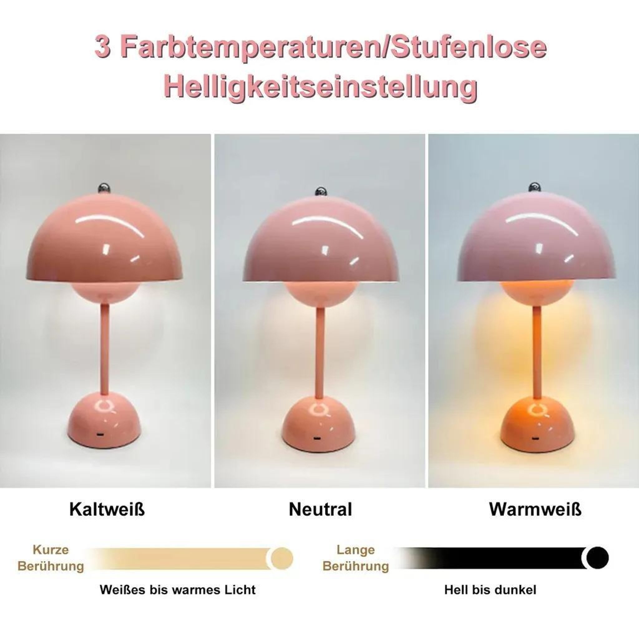 FELIXLEO Außen-Tischleuchte Kabellose Nachttischlampe, LED, Touch-Dimmer, 3 Lichtfarben – Bild 2 von 5
