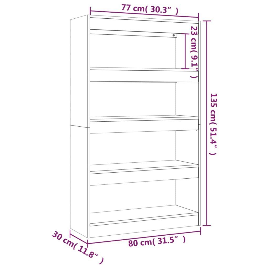 80x30x135cm Hochglanz-Weiß furnicato Bücherregal/Raumteiler Holzwerkstoff Bücherregal