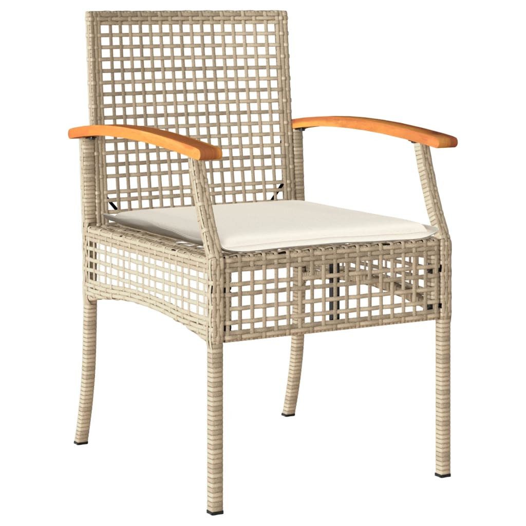 vidaXL Gartenstuhl Gartenstühle mit Kissen 4 Stk. Beige Poly Rattan nholz (4 St)