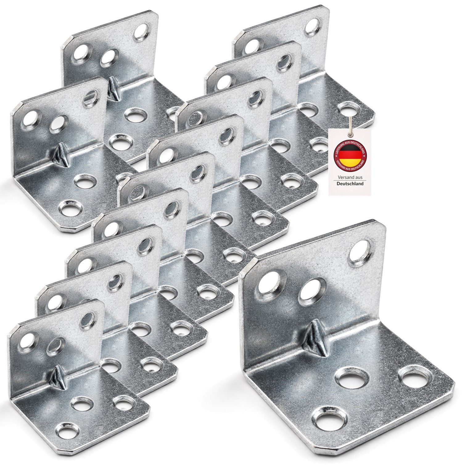 HOOZ Winkelverbinder Balkenverbinder Set 30 mm verzinkter Stahl für Innen & Außen 12 Stück, LxB: 36x30 mm, verzinkt, (L-Winkel für Holz, 12-St., Lochwinkel), Stabile Eck Montagewinkel aus verzinktem Stahl