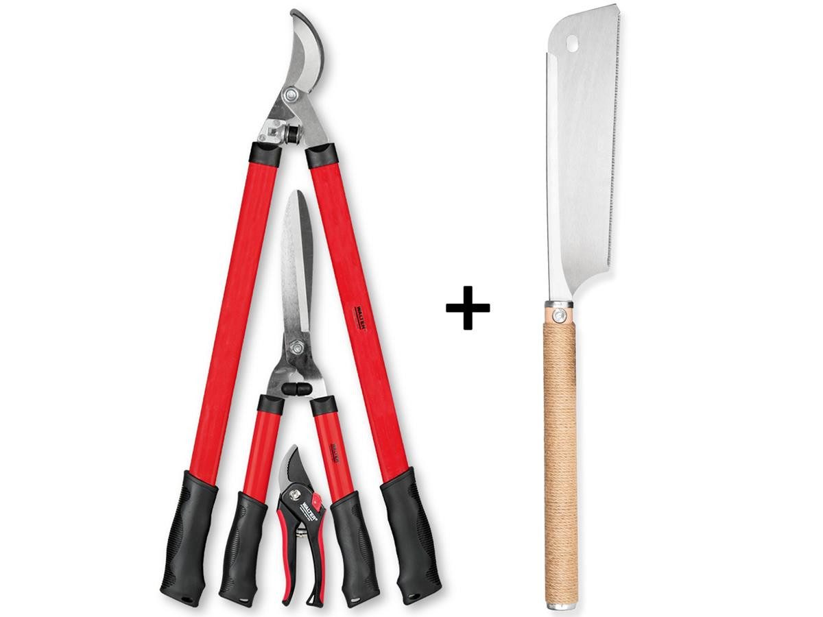 WALTER Gartenschere Set 3-tlg. + Japansäge Dozuki, (4-tlg), Gartenschere – Heckenschere – Astschere – Japansäge