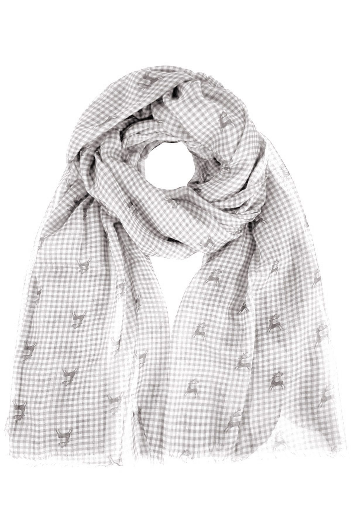 Trachtenland Schal Trachtenland Halstuch - Kariert Hirschmotiv 185x70 cm