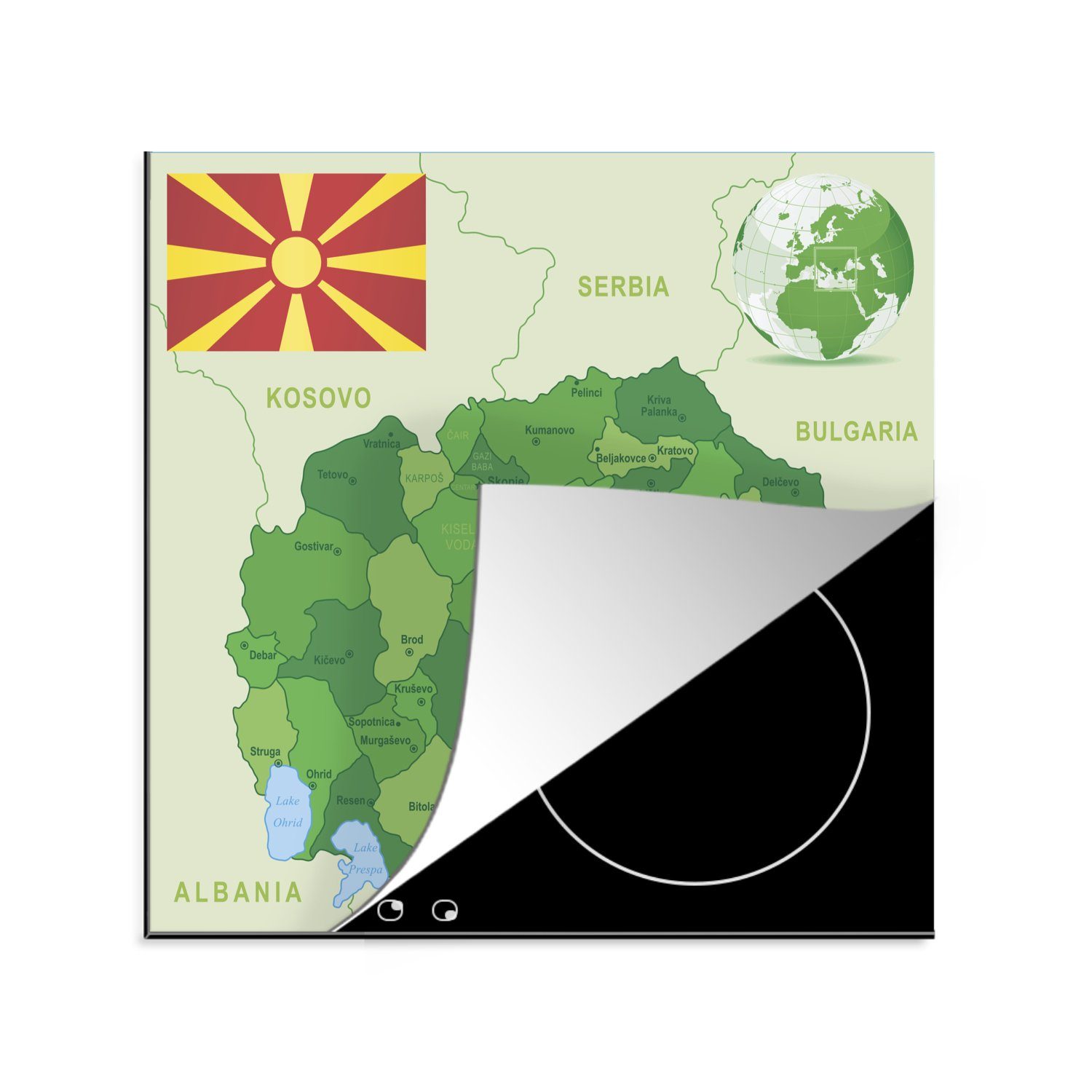MuchoWow Herdblende-/Abdeckplatte Illustration von Nordmazedonien in Grün mit der Flagge, Vinyl, (1 tlg), 78x78 cm, Ceranfeldabdeckung, Arbeitsplatte für küche