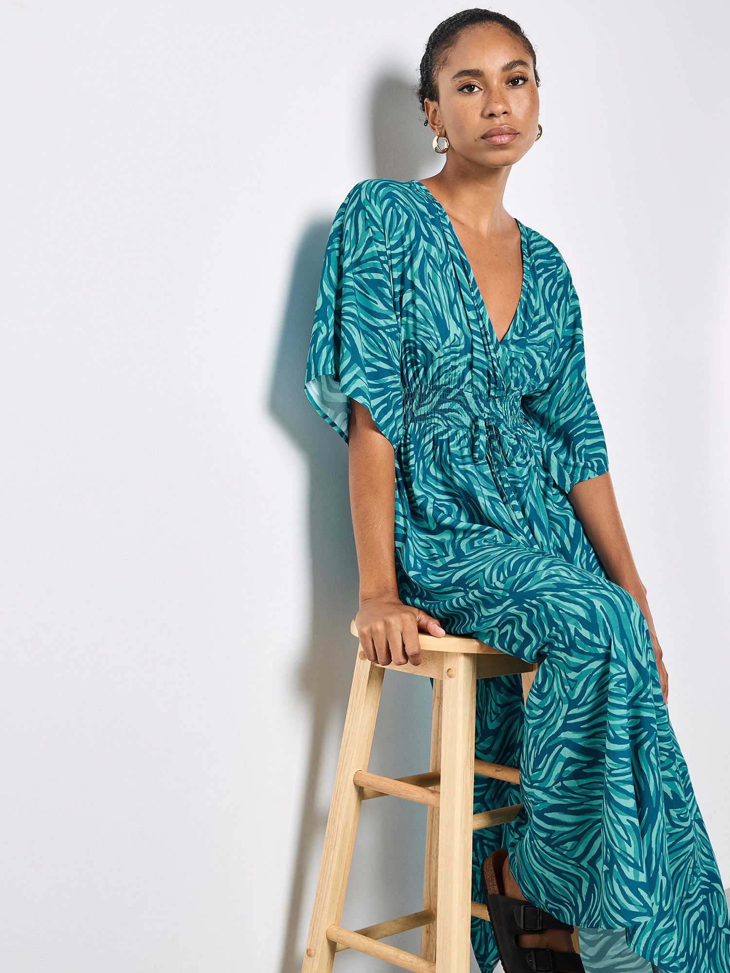 Apricot Midikleid Midikleid . (mit Kordel) mit Zebra-Print und Kimono-Ärmeln