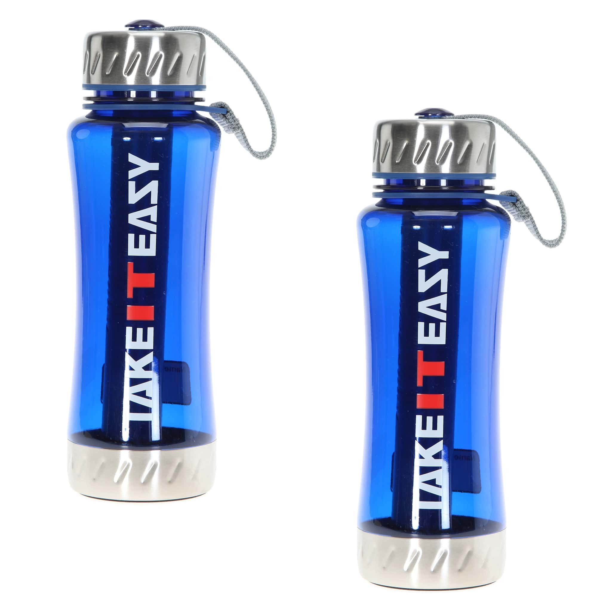 TAKE IT EASY® Trinkflasche 2 Stück Flaschen Set für Schule Sport Freizeit 0,7 Liter, Polycarbonat bruchsicher Edelstahl Deckel große Öffnung