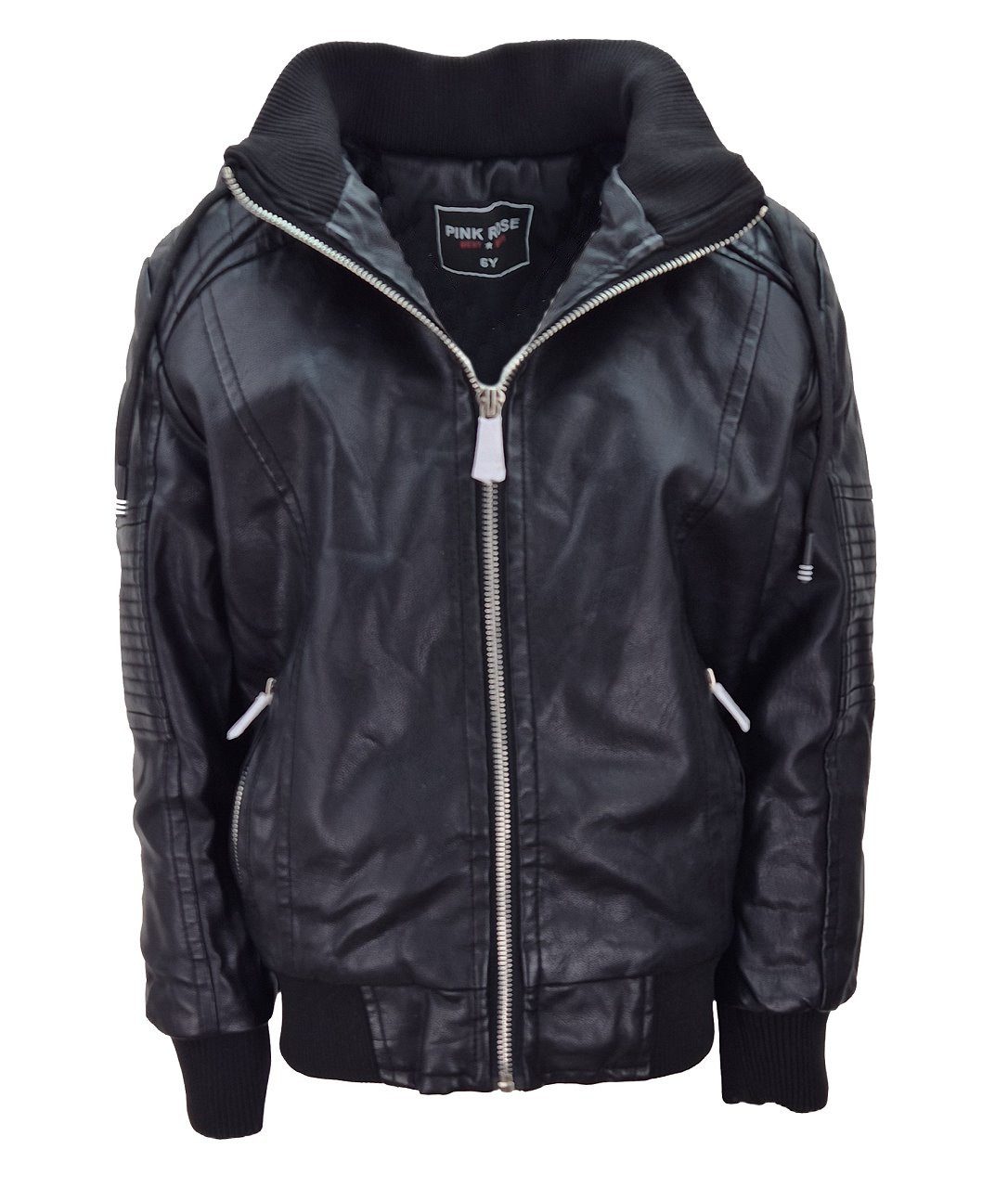 Fashion Boy Lederjacke Kinder PU Jacke Kunstlederjacke Bikerjacke warm Kapuze FR1805