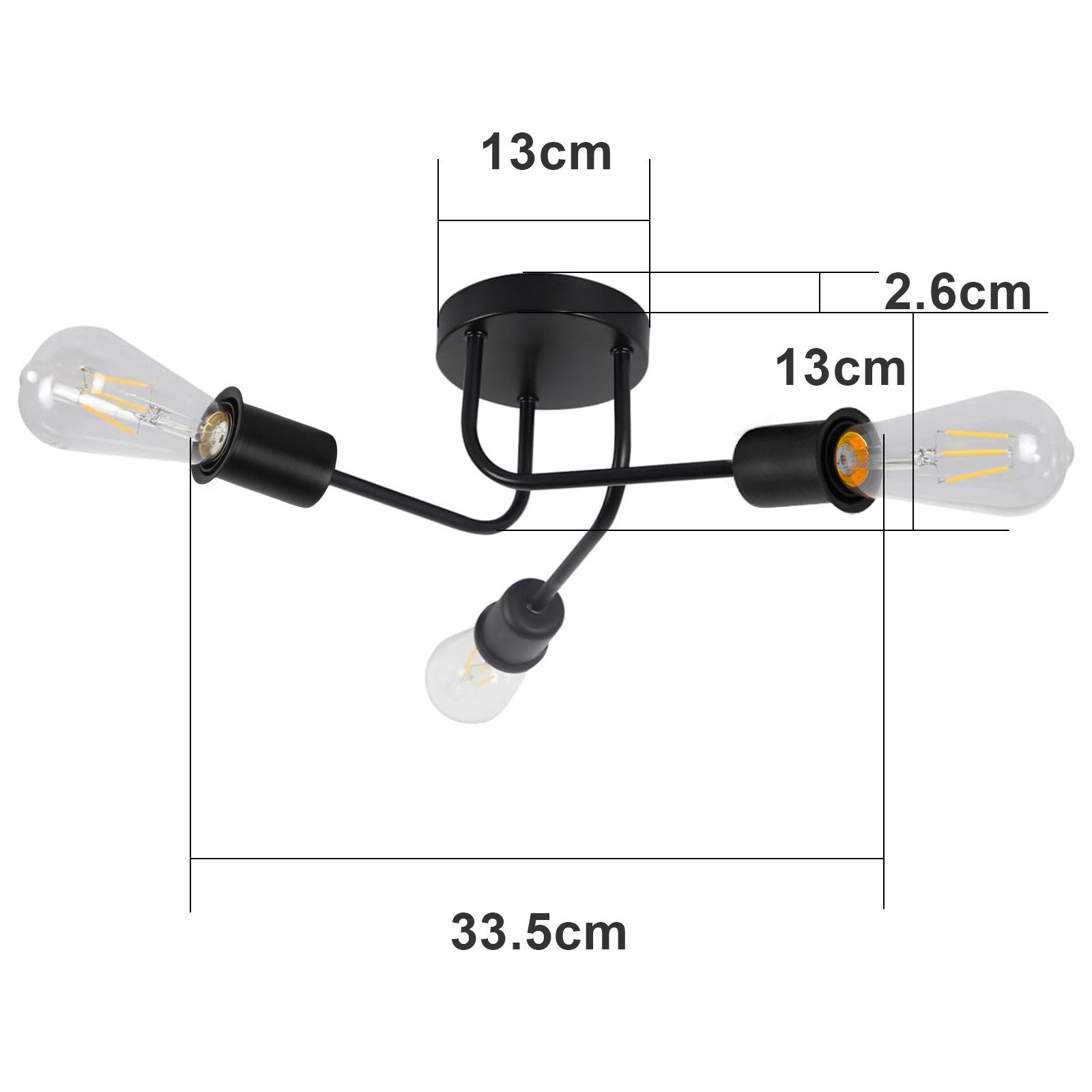 Nettlife Deckenleuchte Vintage Schwarz 3/4 Flammig E27 Rustikaler Wonhzimmerlampe, LED wechselbar, Industrie Deckenlampe für Wohnzimmer Schlafzimmer Küche – Bild 4 von 5