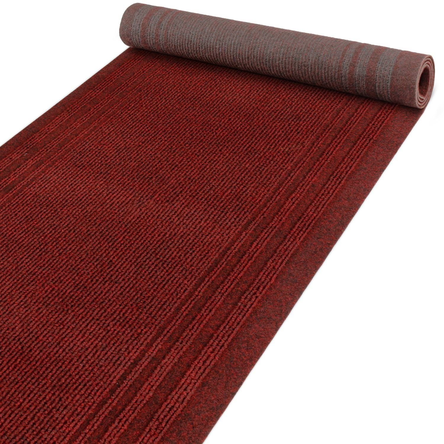 Läufer Teppich Flurläufer Läufer Bodenläufer Textil PASSAT Gestreift Robust, ANRO, Rechteckig, Höhe: 5 mm, Textil Rot