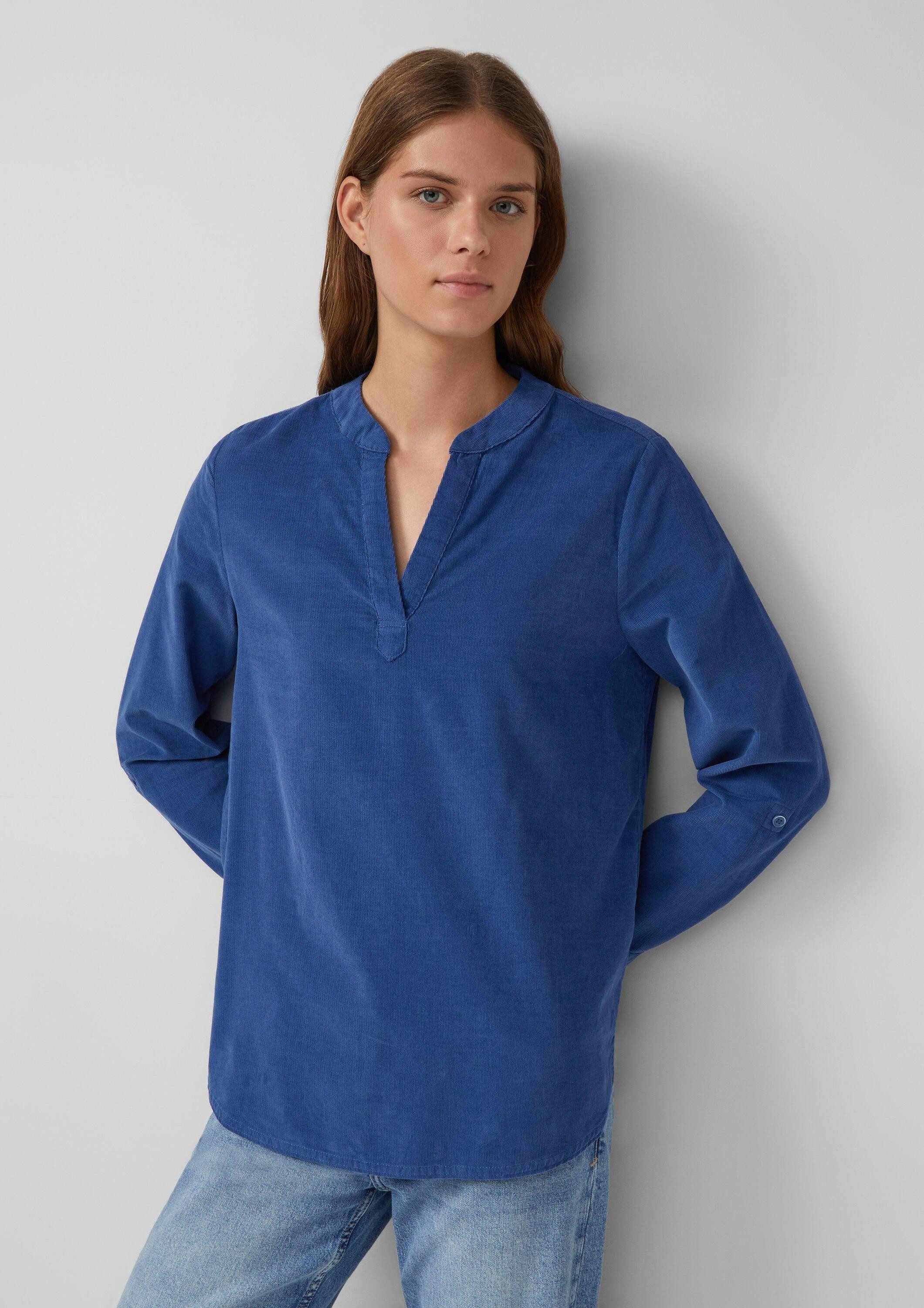 s.Oliver Langarmbluse Bluse Feincord-Bluse mit Turn-up und Raffung am Rücken
