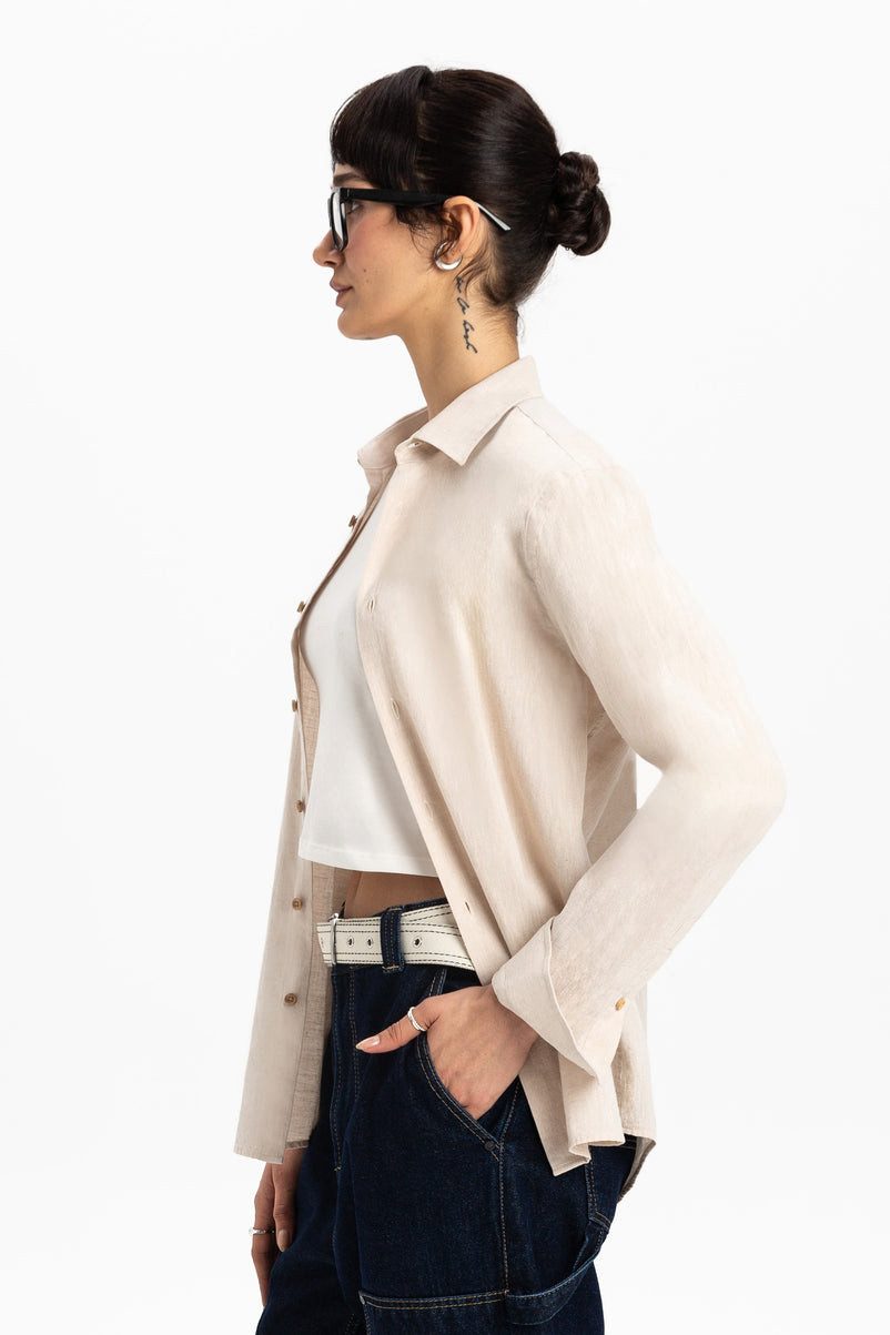 UNIQVIBE Businesshemd %100 Keten Kadın Gömlek