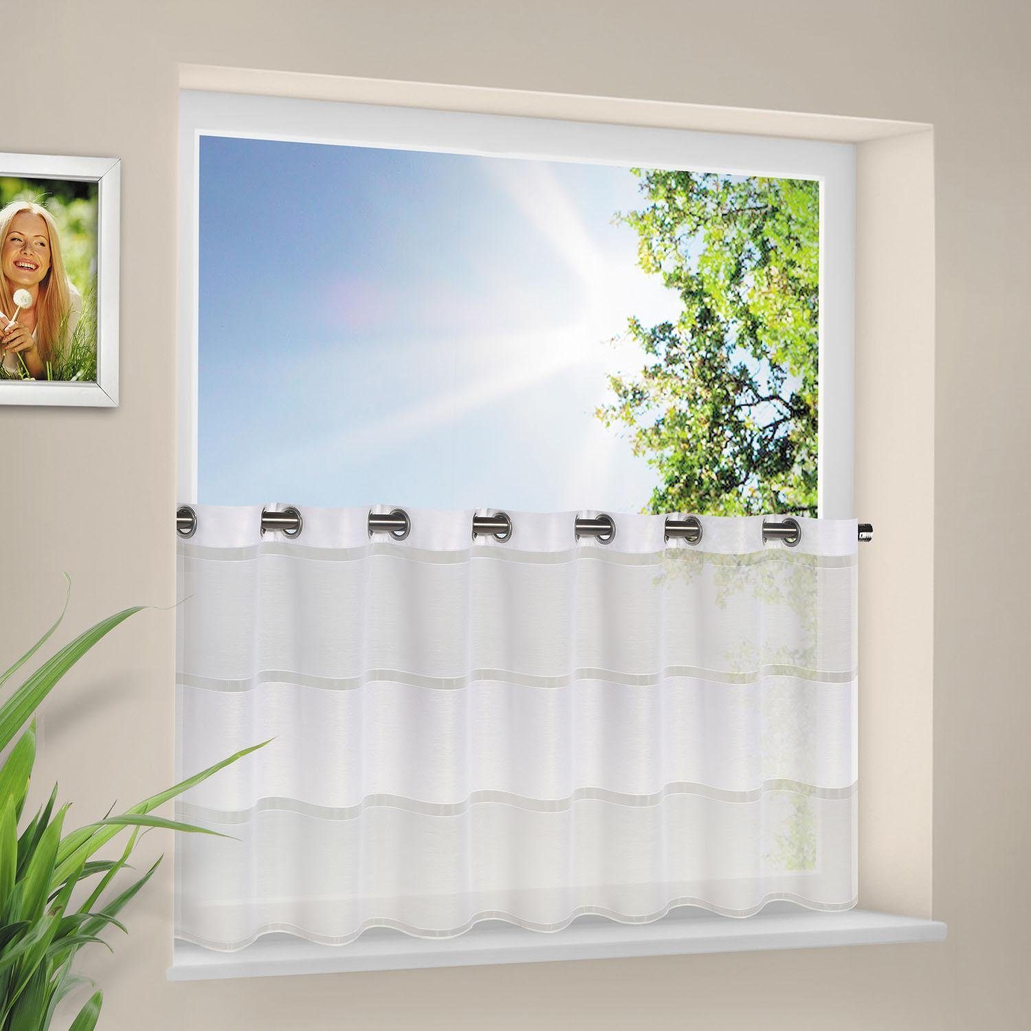 Scheibengardine HARLOTTA, Happy Home, Ösen (1 St), transparent, HxB: 53x140, Webware "Made in Germany" natur