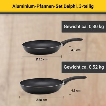 Krüger Pfannen-Set Aluminium Pfannen-Set DELPHI 3 tlg. (20 + 28 cm und Pfannenwender), Aluminium (Set, 3-tlg., 1x Bratpfanne Ø 20 cm (H. 4,3 cm), 1x Bratpfanne Ø 28 cm (H. 4,9 cm)