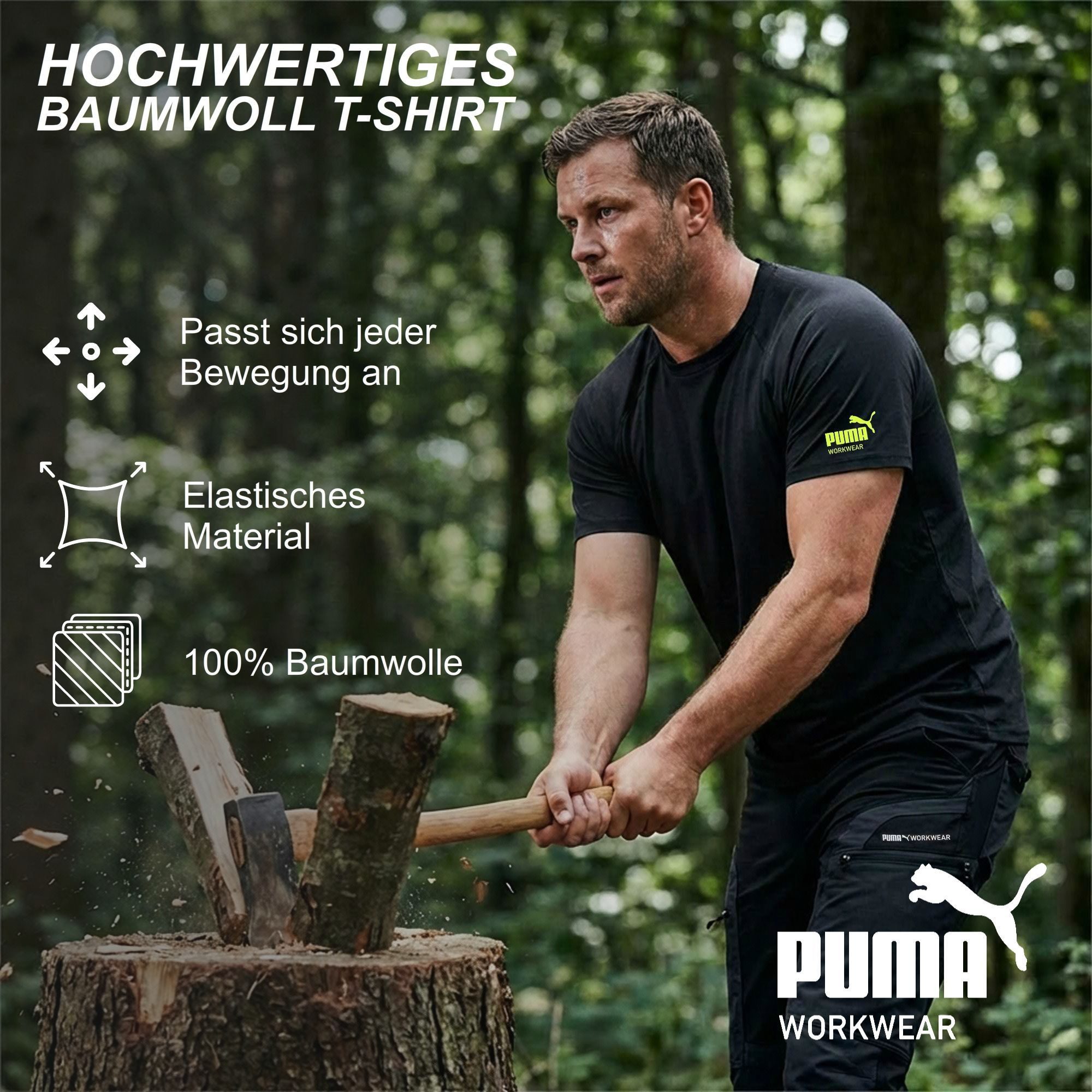 PUMA Workwear T-Shirt Herren Shirt aus 100% Baumwolle - Robustes und Atmungsaktives Gewebe Bequeme Passform - Rundhals - Für Handwerk Logistik und Werkstatt