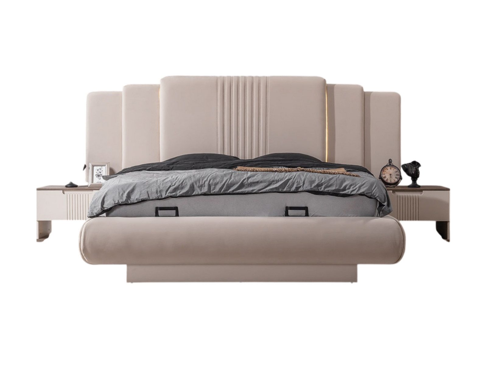 Villa Möbel Boxspringbett Santo (Bett mit Nachttischen, Bett mit Kopfteil und 2 Nachttischen), Weiches Polsterkopfteil und pflegeleichte Oberfläche