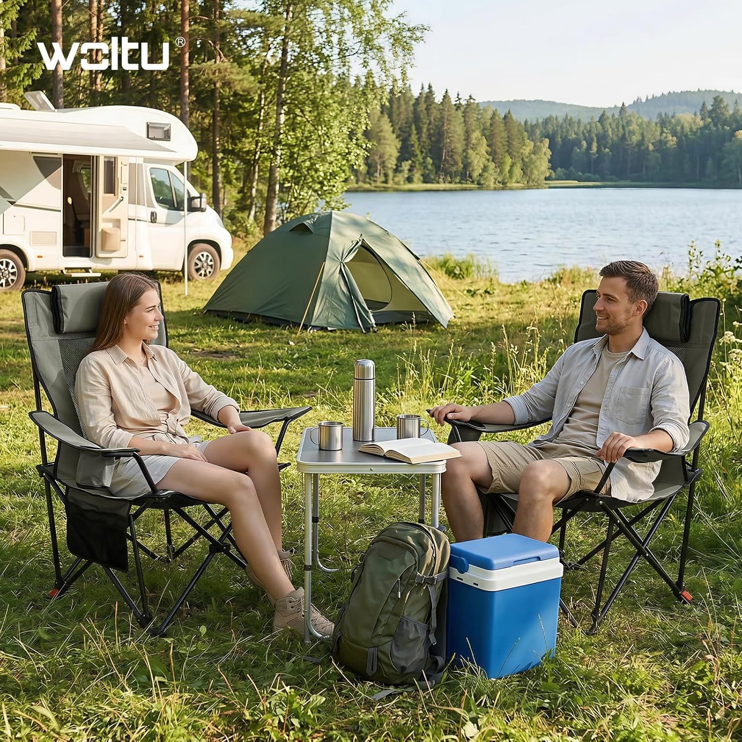 Woltu Campingstuhl (2 St), Faltbar Klappstuhl bis 150 kg Belastbar