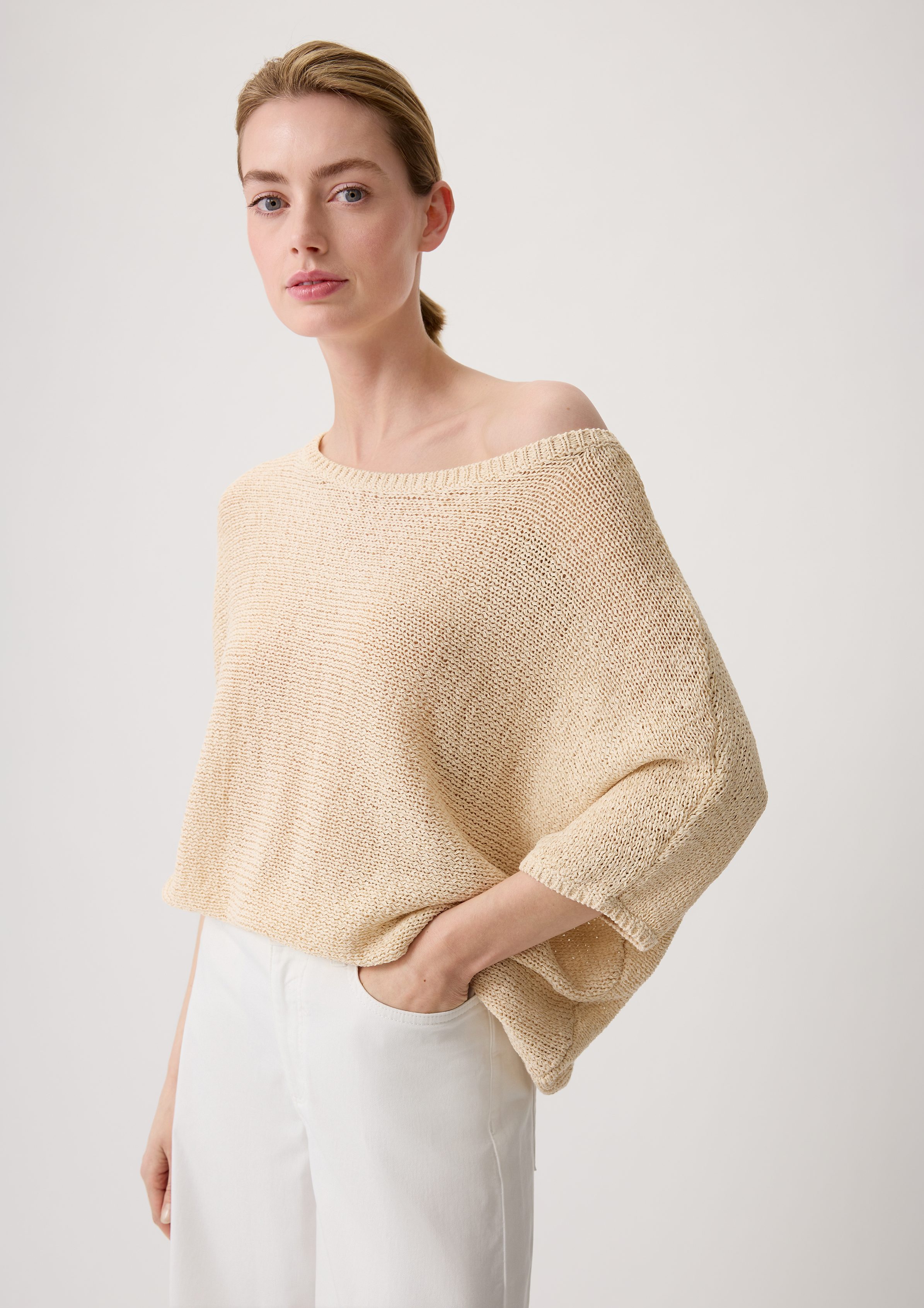 Comma Kurzarmshirt Strickshirt aus Baumwollmix