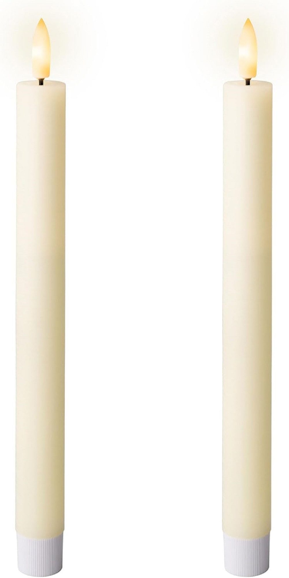 Lumineo LED-Kerze LED Spitzkerze Wachs Flacker-Effekt D.2.2cm H.24.5cm creme/warmes weiß