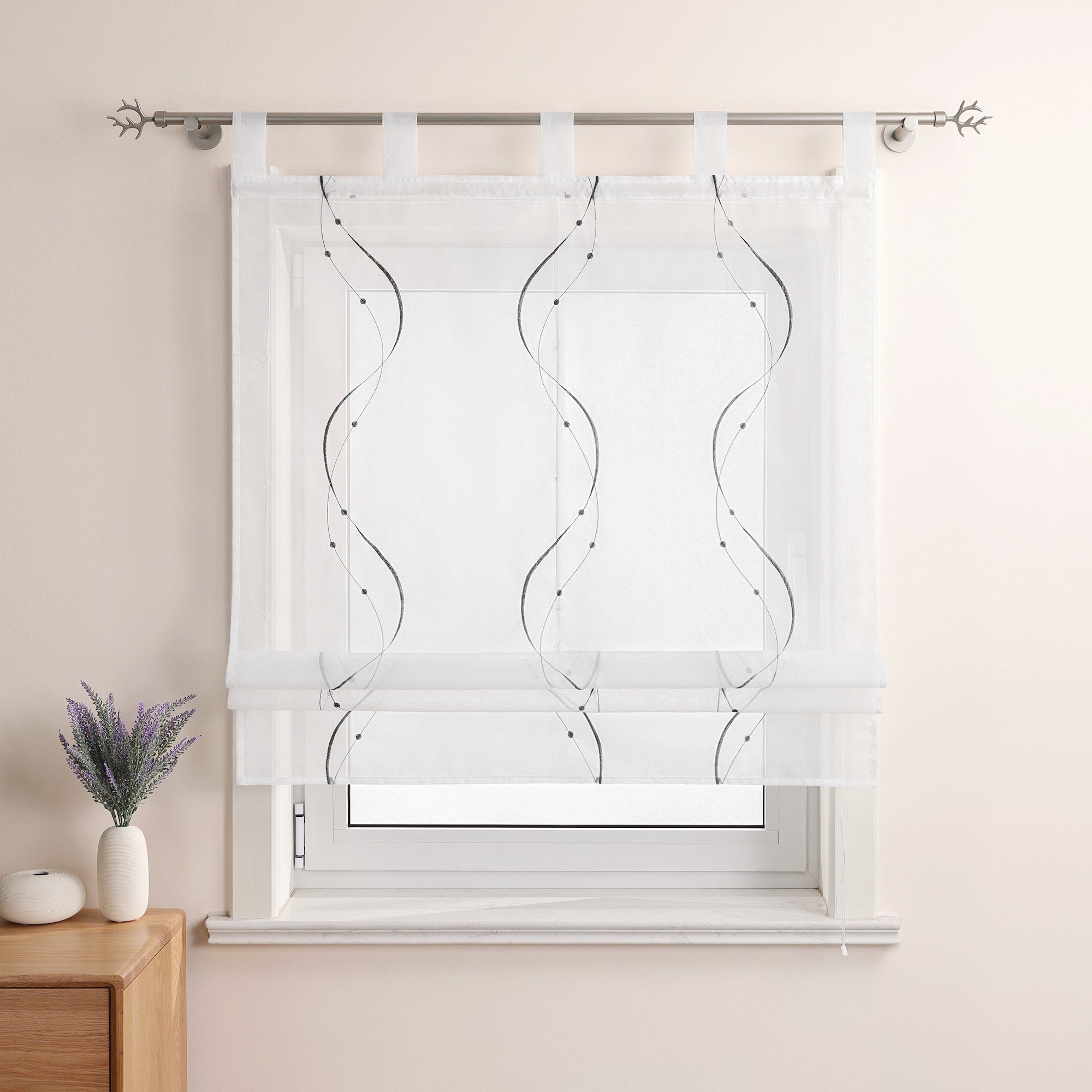 Joyswahl Raffrollo, mit Schlaufen, Ösenrollo Modern Bestickt für Küche Wohn günstig online kaufen