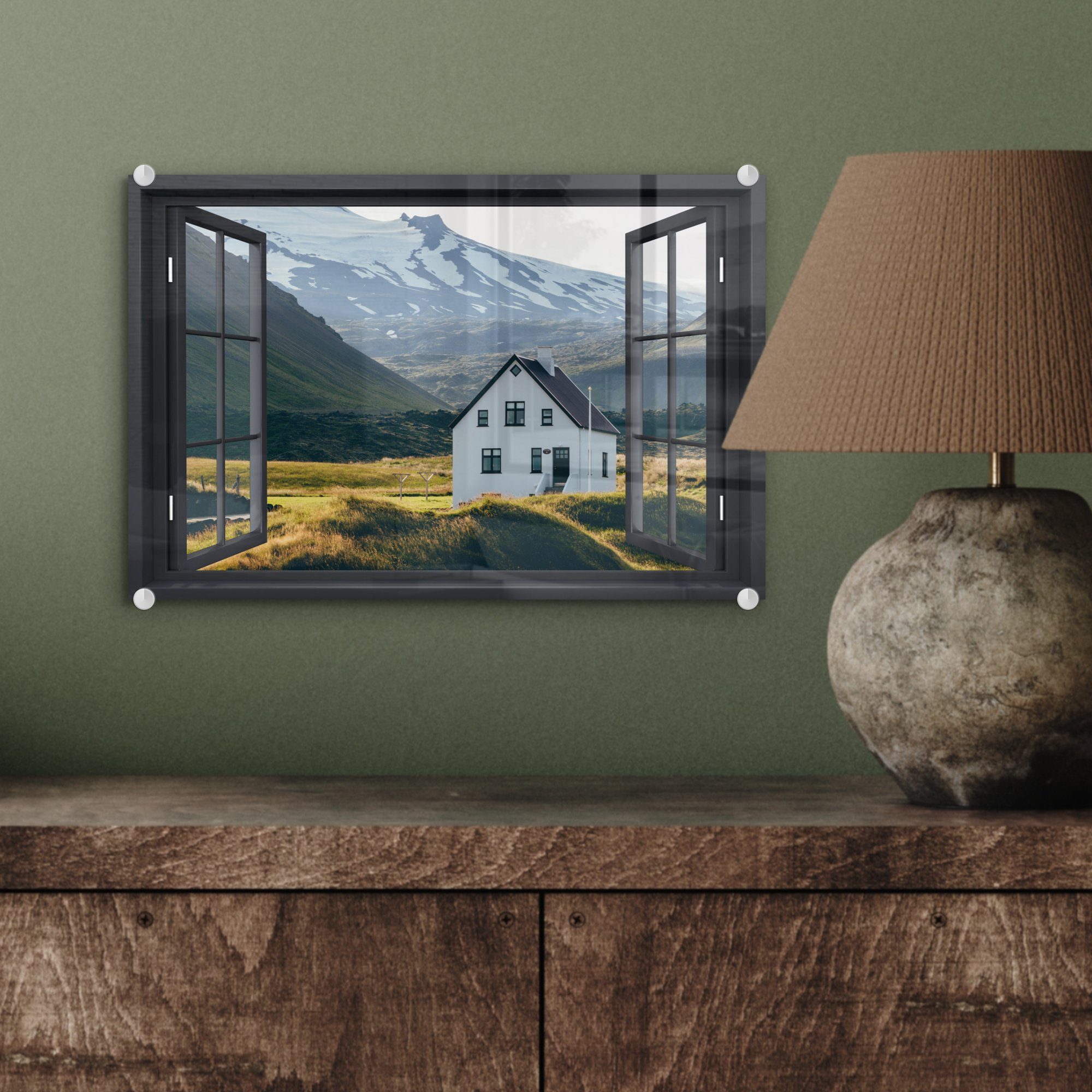MuchoWow Acrylglasbild Aussicht - Wandbild - - Glasbilder Berg, Haus Bilder auf auf - St), (1 - Glas Wanddekoration Foto Glas