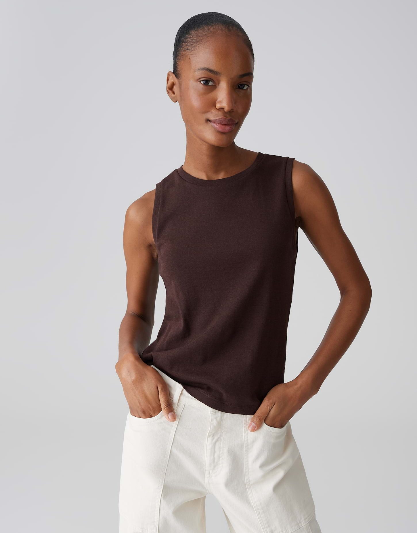 OPUS Kurzarmshirt Tanktop aus nachhaltigem Baumwoll-Mix Weicher Griff, elastischer Stoff für komfortable Passform