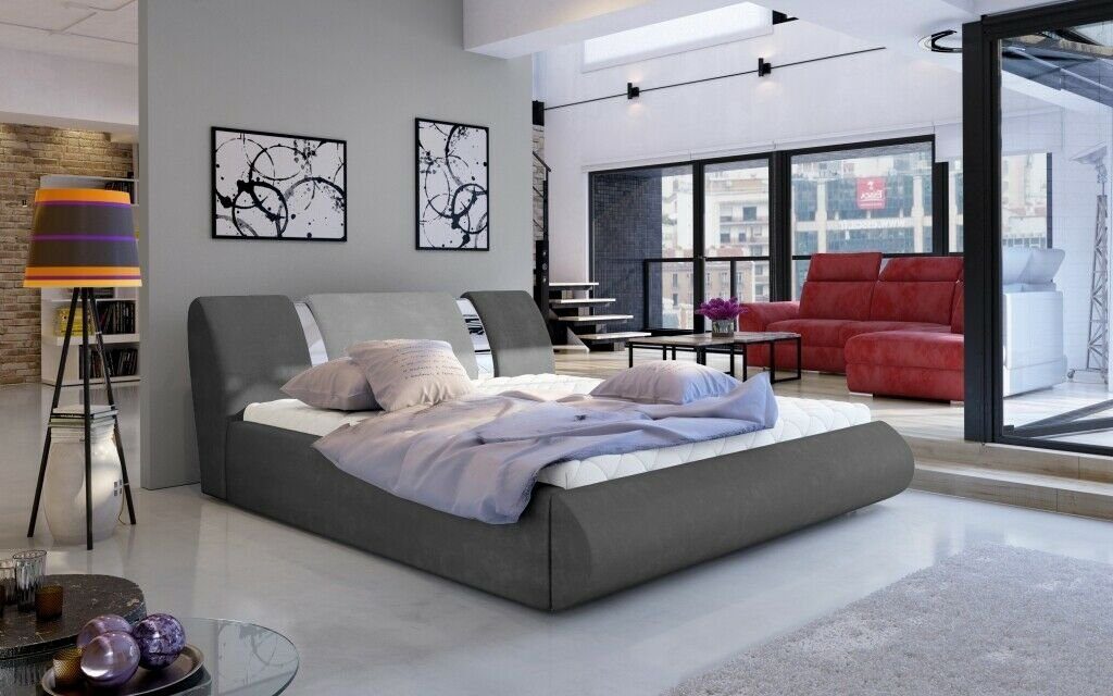 180x200cm Polster Design Luxus Bett Schlafzimmer Bett, Grau JVmoebel