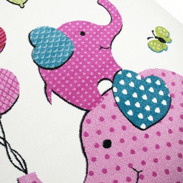 Kinderteppich Süßer Kinder-Teppich, Elefanten & Luftballons, in creme, Carpetia, rund