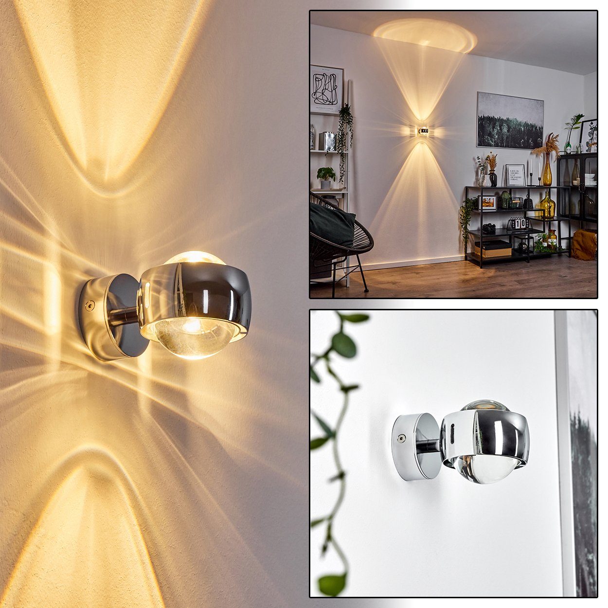 Wandbeleuchtung mit LED Schlitzen, hofstein mit Designer-Effektlampe Wand-Lampe, oder modernem die »Osacca« ohne Halogen chrom, in halbrunde Leuchtmittel, Wandleuchte funktioniert