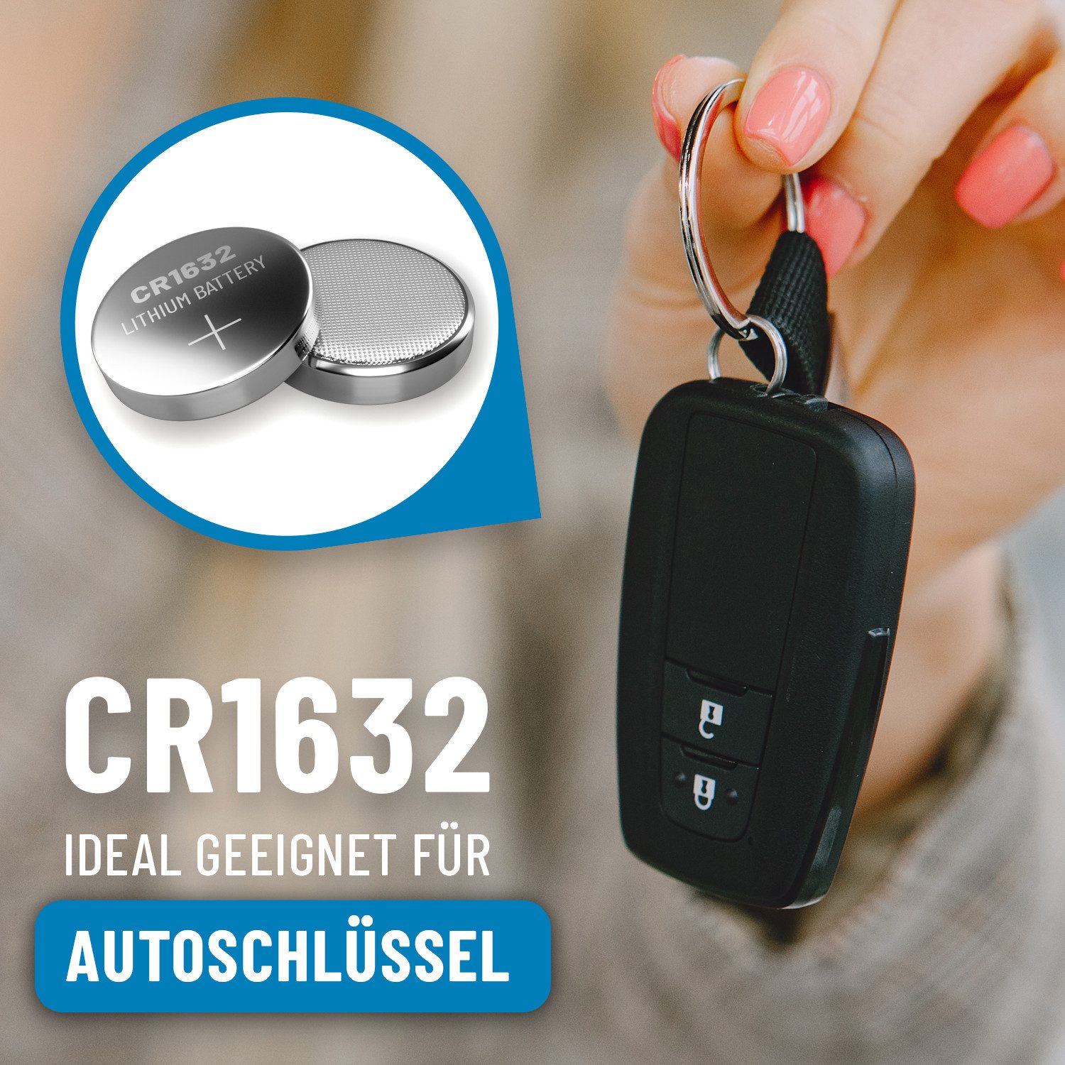 ABSINA CR1632 3V Lithium Knopfzelle 5er Pack - Batterien für Autoschlüssel Knopfzelle, (1 St)