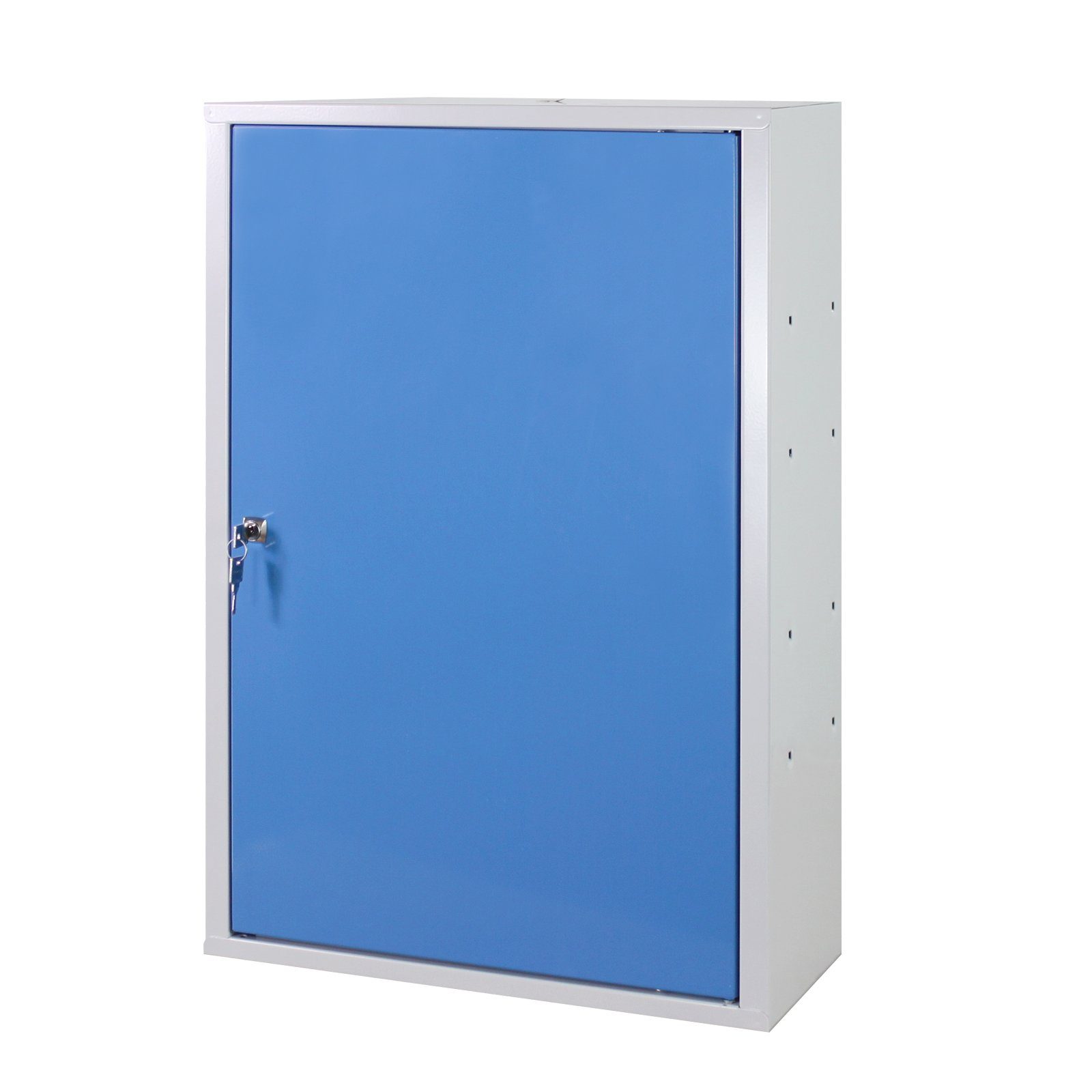 PROREGAL® Werkzeugschrank Werkzeugwandschrank mit Tür + 1 Fachboden, HxBxT 75x50x20cm, Grau/Blau Lichtblau | Stahlschränke